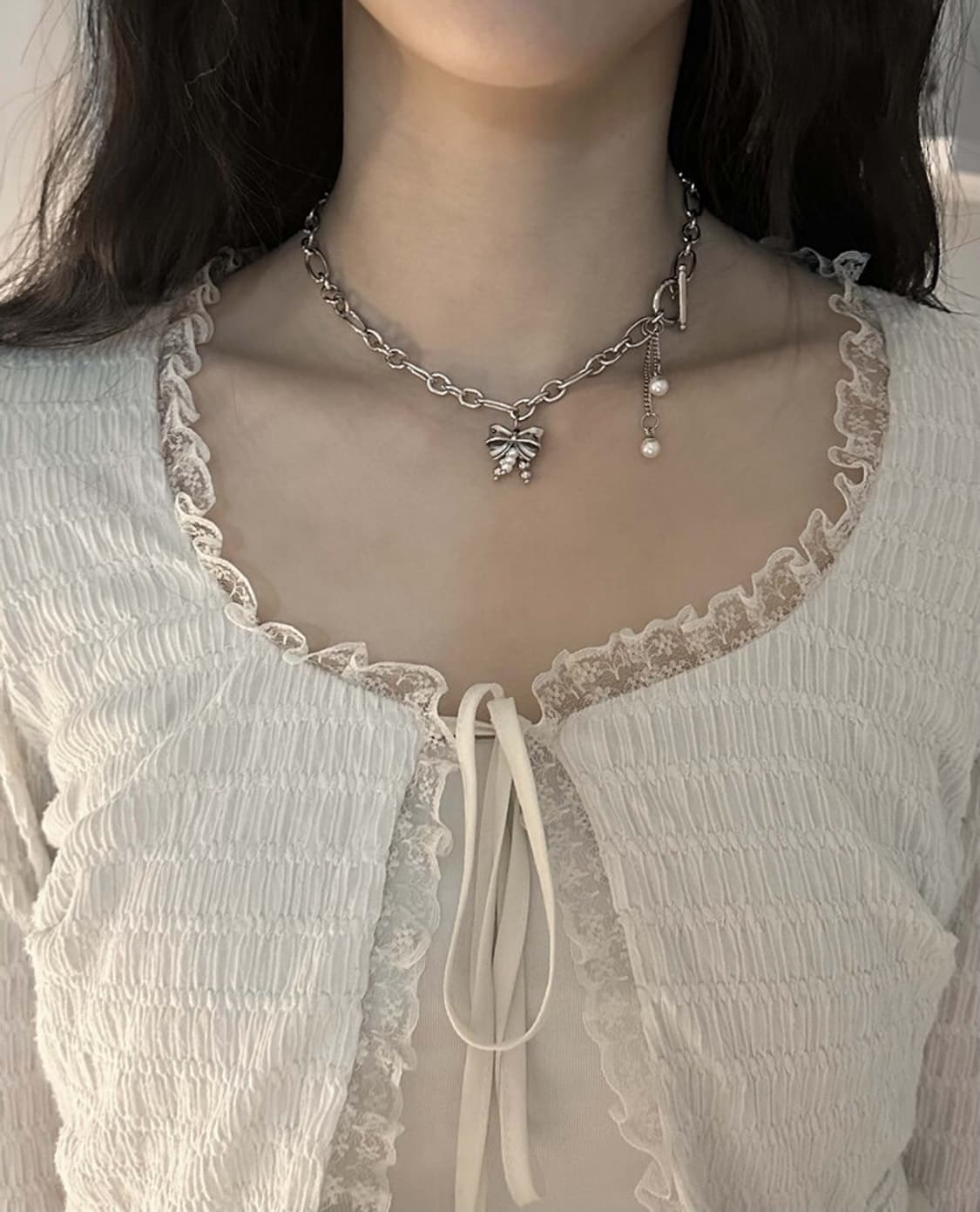 오퓨즈 pearl drop choker(ribbon) 목걸이 상품이미지1
