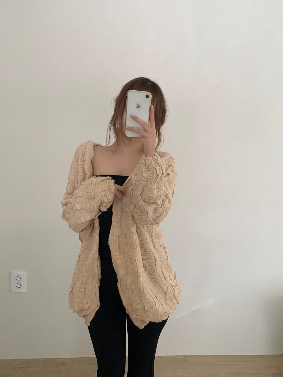 빈티지 그런지페어리 라떼갸루 베이지 니트 가디건 상품이미지3
