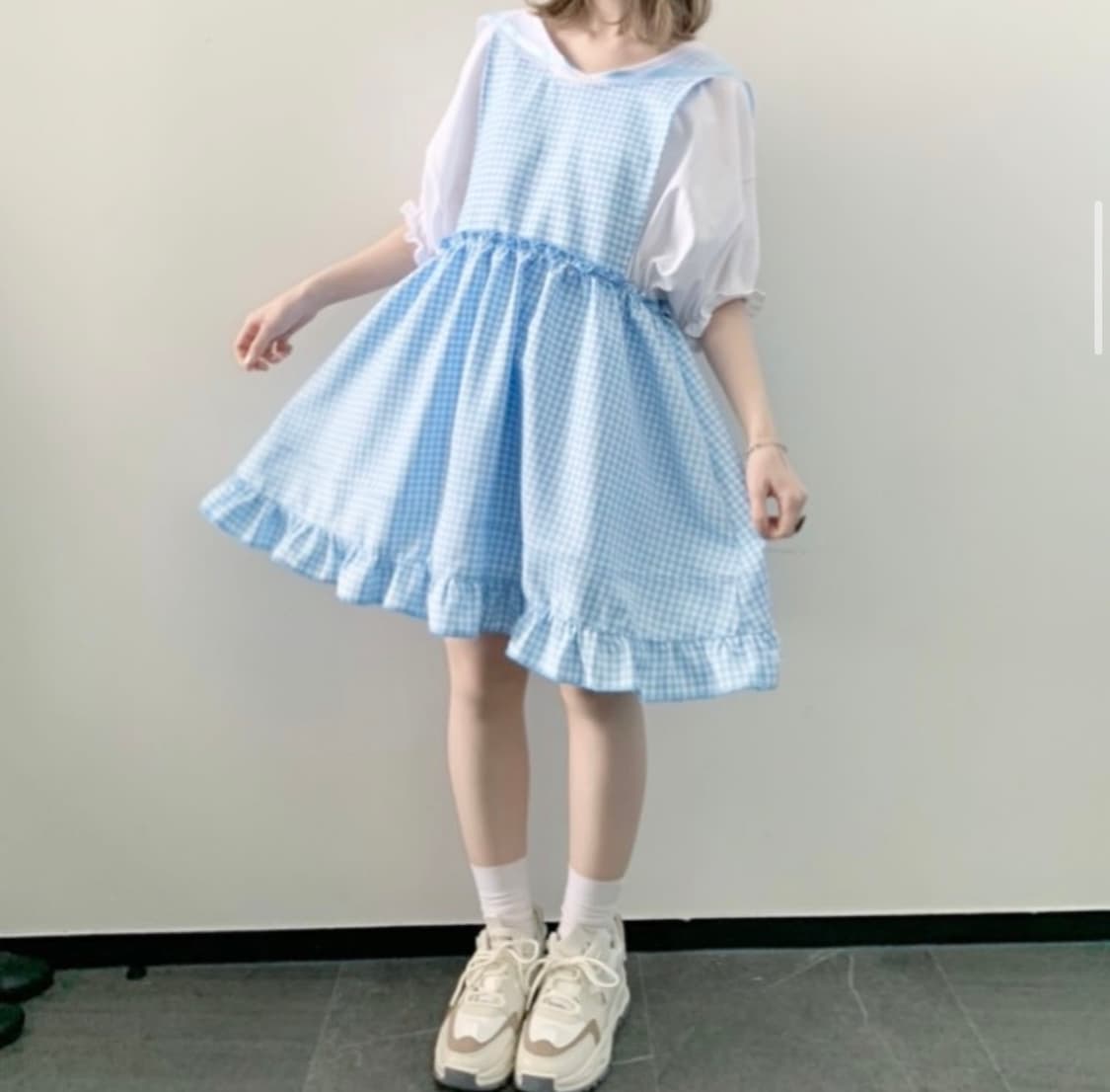 Maonosuke 마오노스케 서브컬쳐 아노깔 깅엄체크 원피스 셋업 상품이미지4