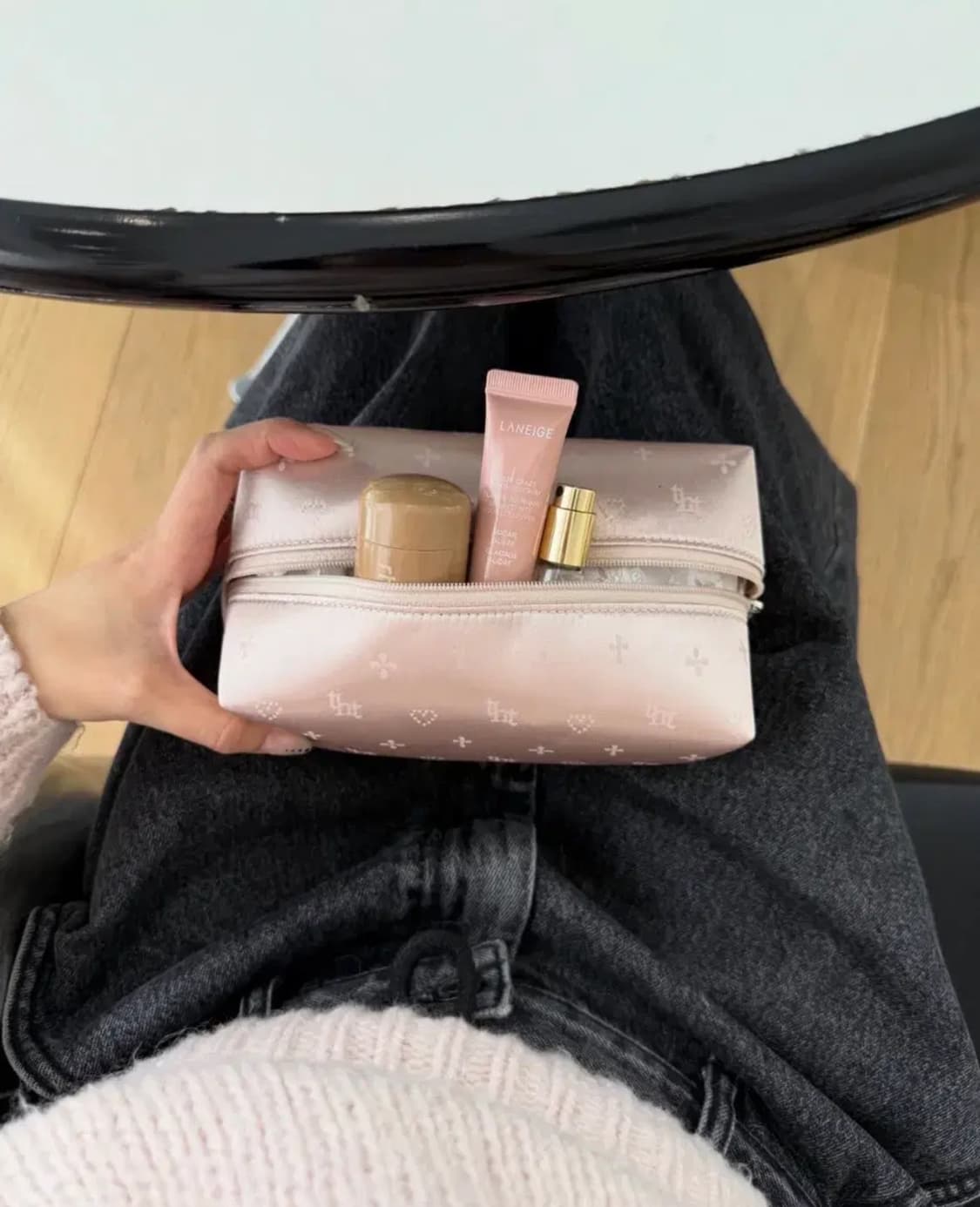 threetimes 쓰리타임즈 자카드 핑크 파우치 상품이미지1