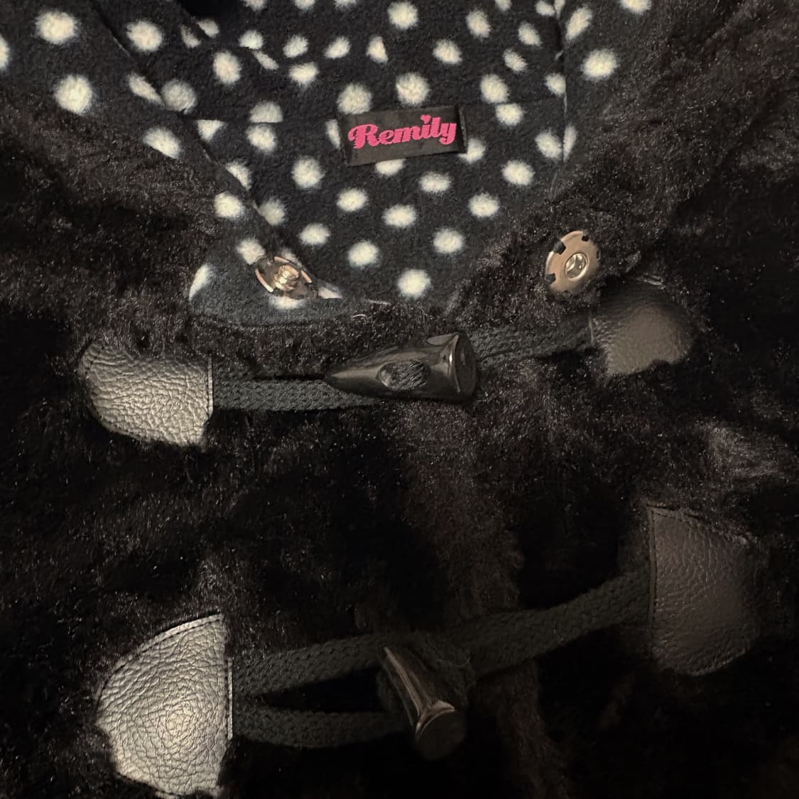 (이체시에눌) 일본 네코미미 블랙 후드 도트 패턴 포인트 퍼 떡코 케이프 상품이미지3