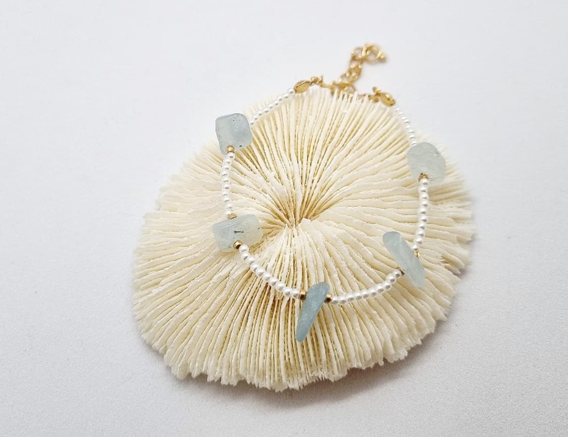 핸드메이드) 아쿠아마린원석 비즈팔찌  상품이미지2