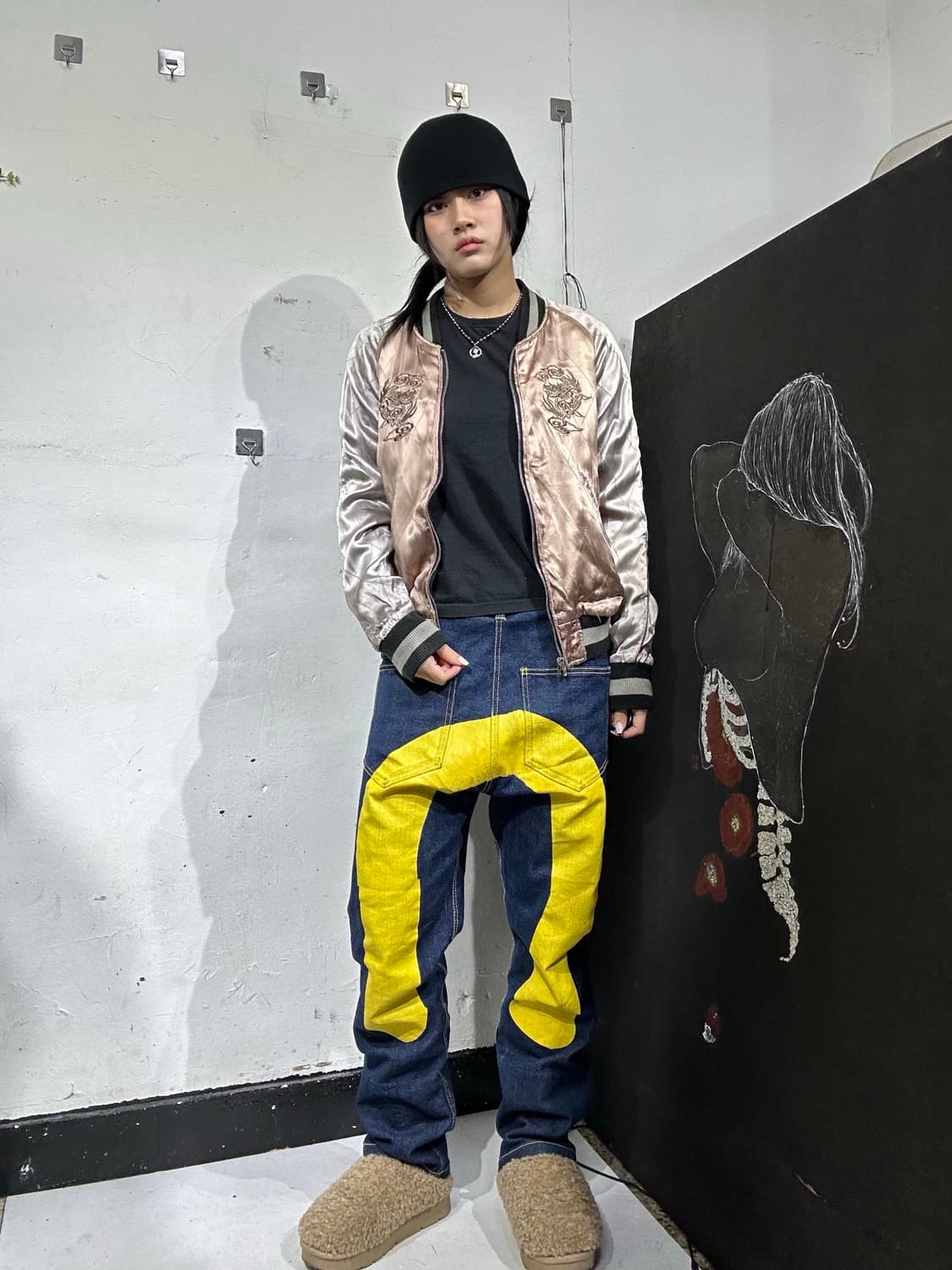 일본빈티지 리버시블 양면 사틴 퀼팅 스카잔 M 상품이미지2