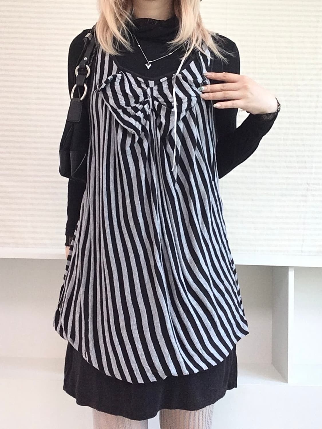 jpn vintage stripe shirring ribbon layer 상품이미지4