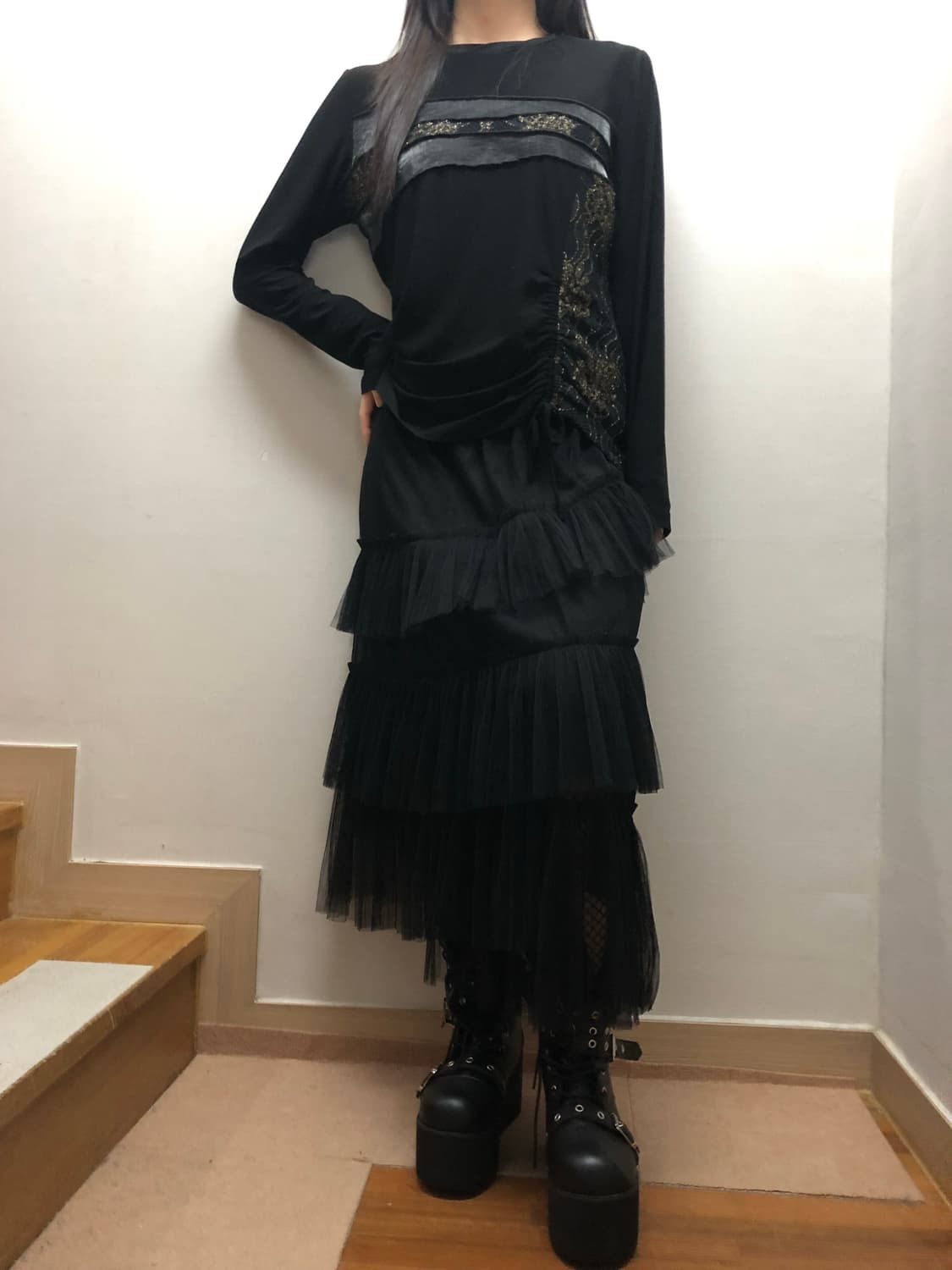 빈티지 블랙 오리엔탈 셔링 탑 상품이미지5