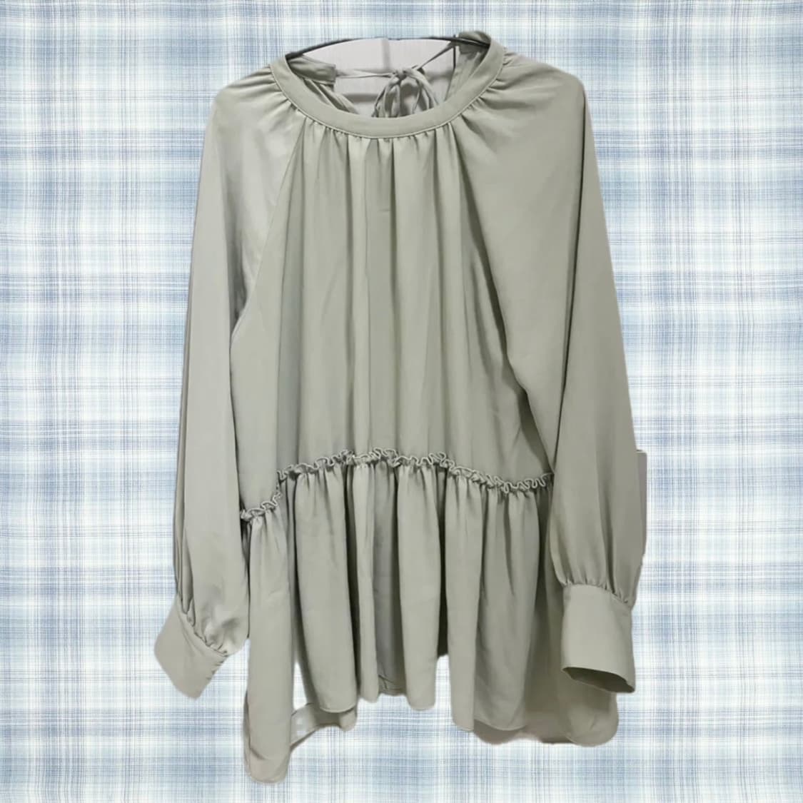 모리 그린 리본 블라우스 상품이미지1