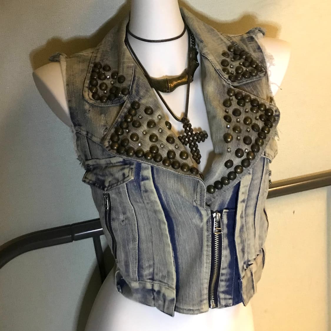 Vintage 락 고스펑크 데미지 스터드 vest 상품이미지3