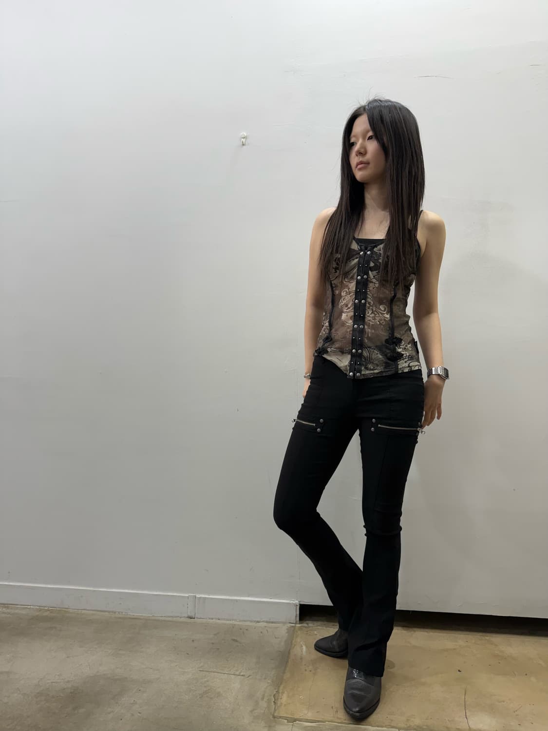 오즈온 고딕 무드 매쉬 부츠컷 팬츠 상품이미지7