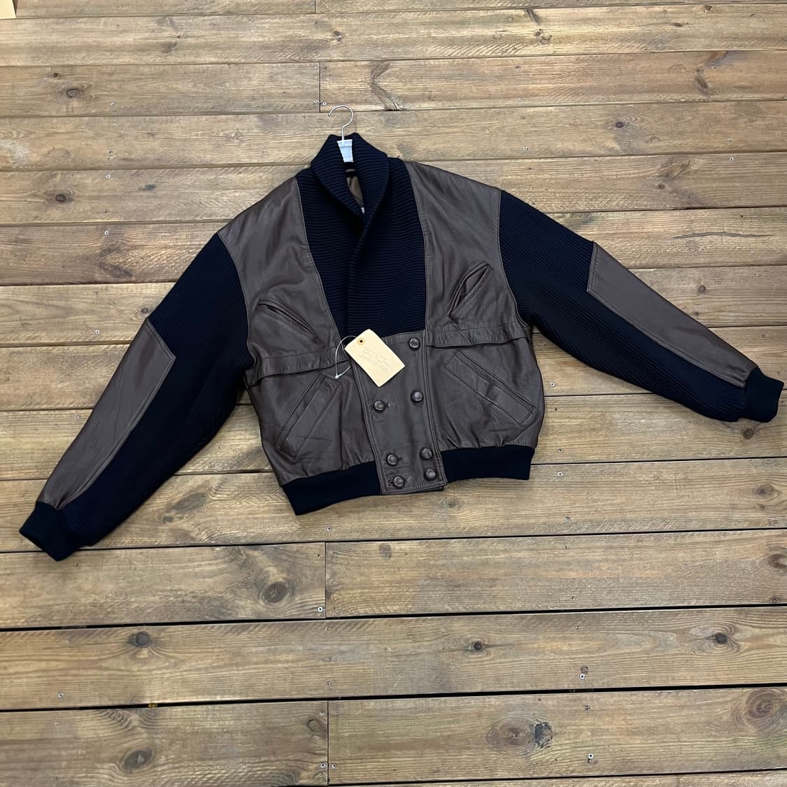 빈티지 이태리 양가죽 니트 배색 가죽자켓 상품이미지1