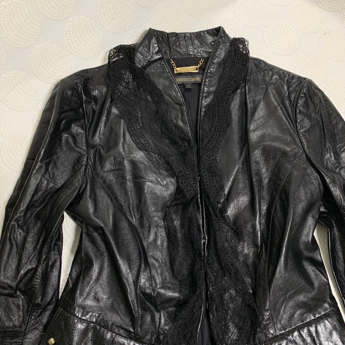 로베르토 카발리 레이스 실크 배색 가죽 재킷 상품이미지6