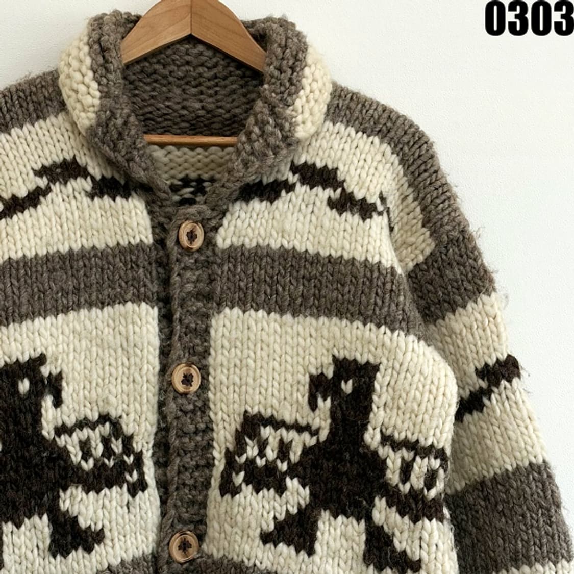 Flyer Hook 캐나다 버진 울 헤비 코위찬 니트 가디건 L 0303 상품이미지3