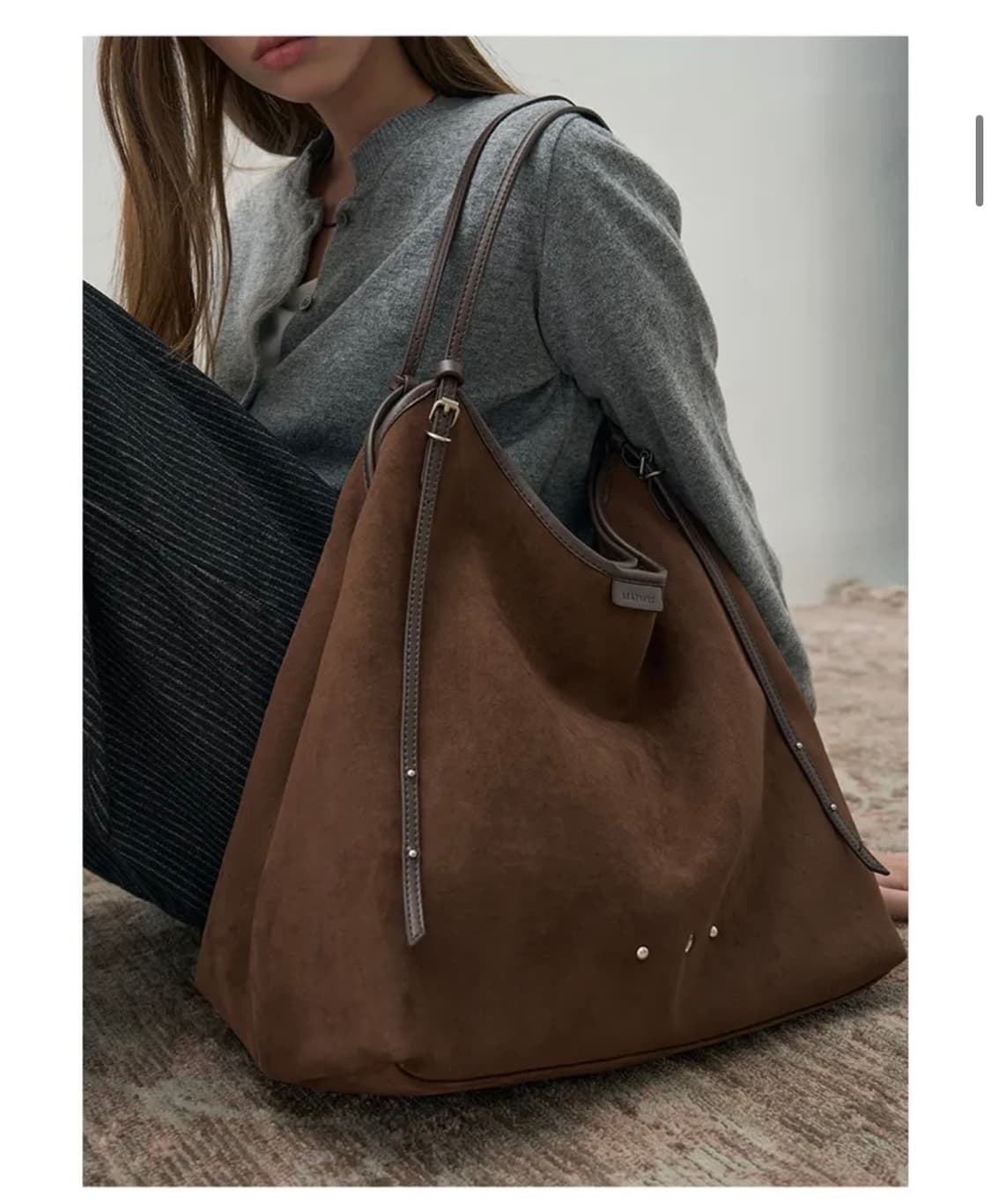 (새상품) 레더리 스웨이드 쇼퍼 드롭 숄더백 [BROWN] 판매 상품이미지4