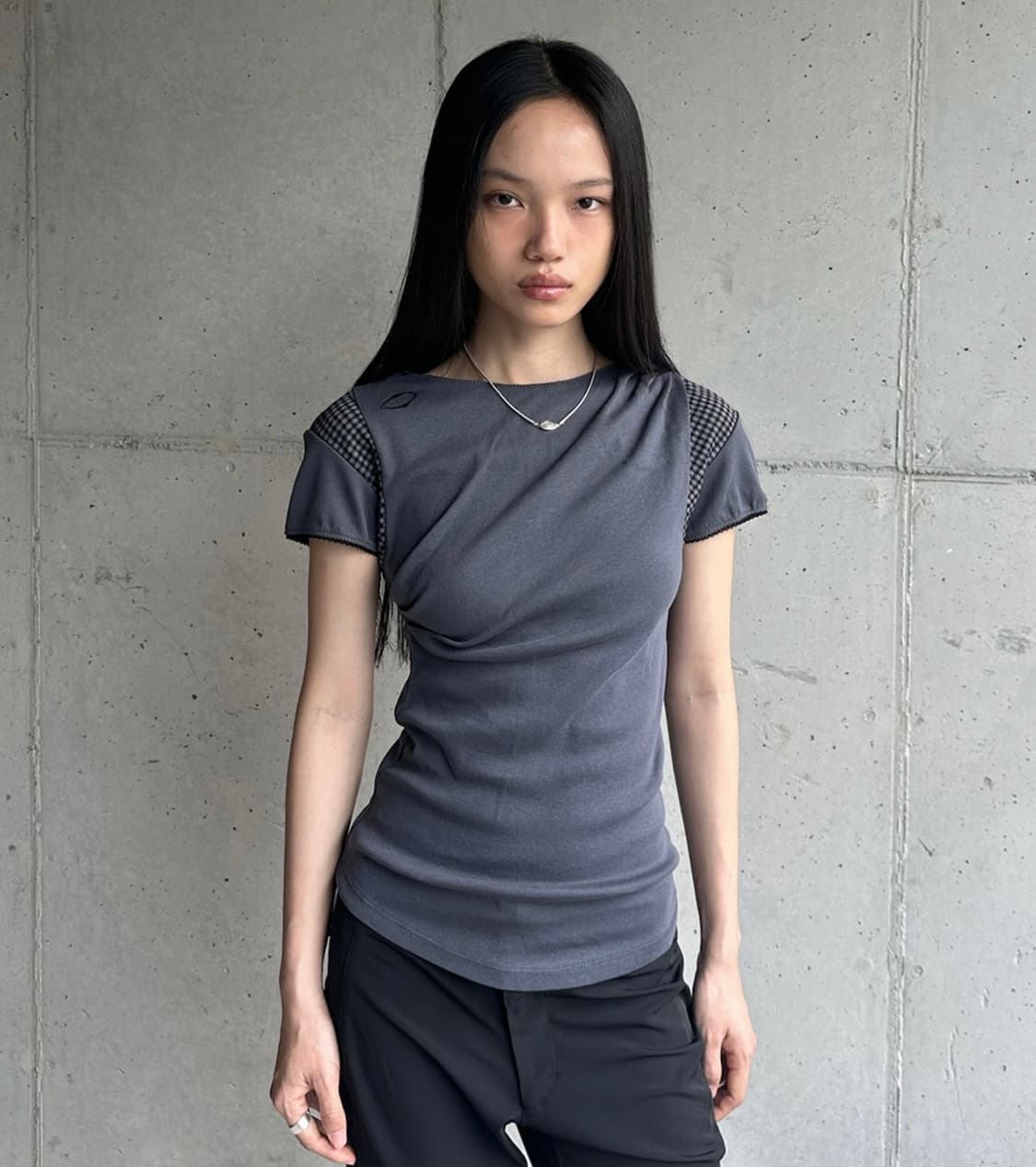 미스치프 COWL CHECK BLOCK TOP(S사이즈) 상품이미지1