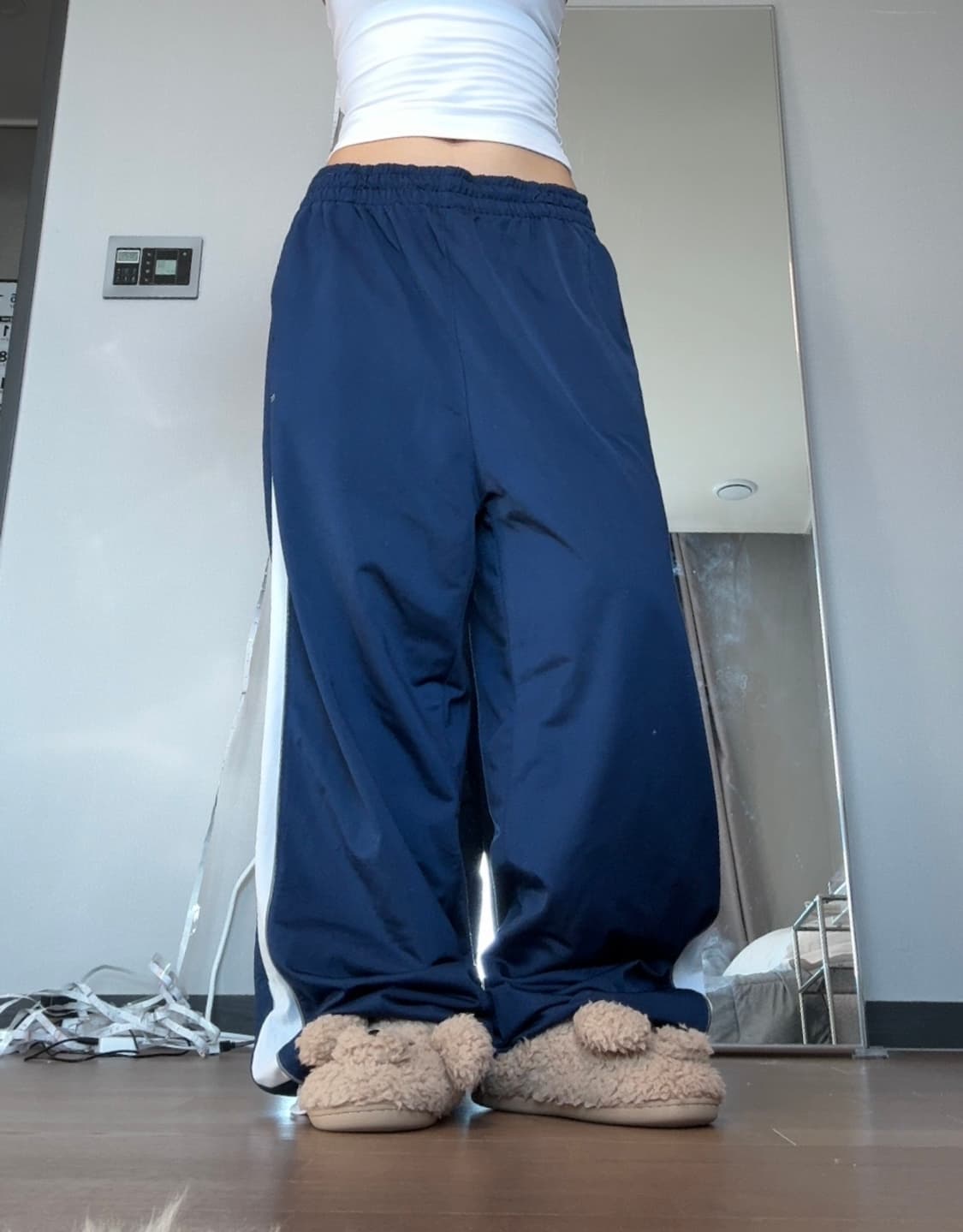 리복 네이비 배색 선 와이드 트레이닝 팬츠 힙합 댄스 상품이미지3