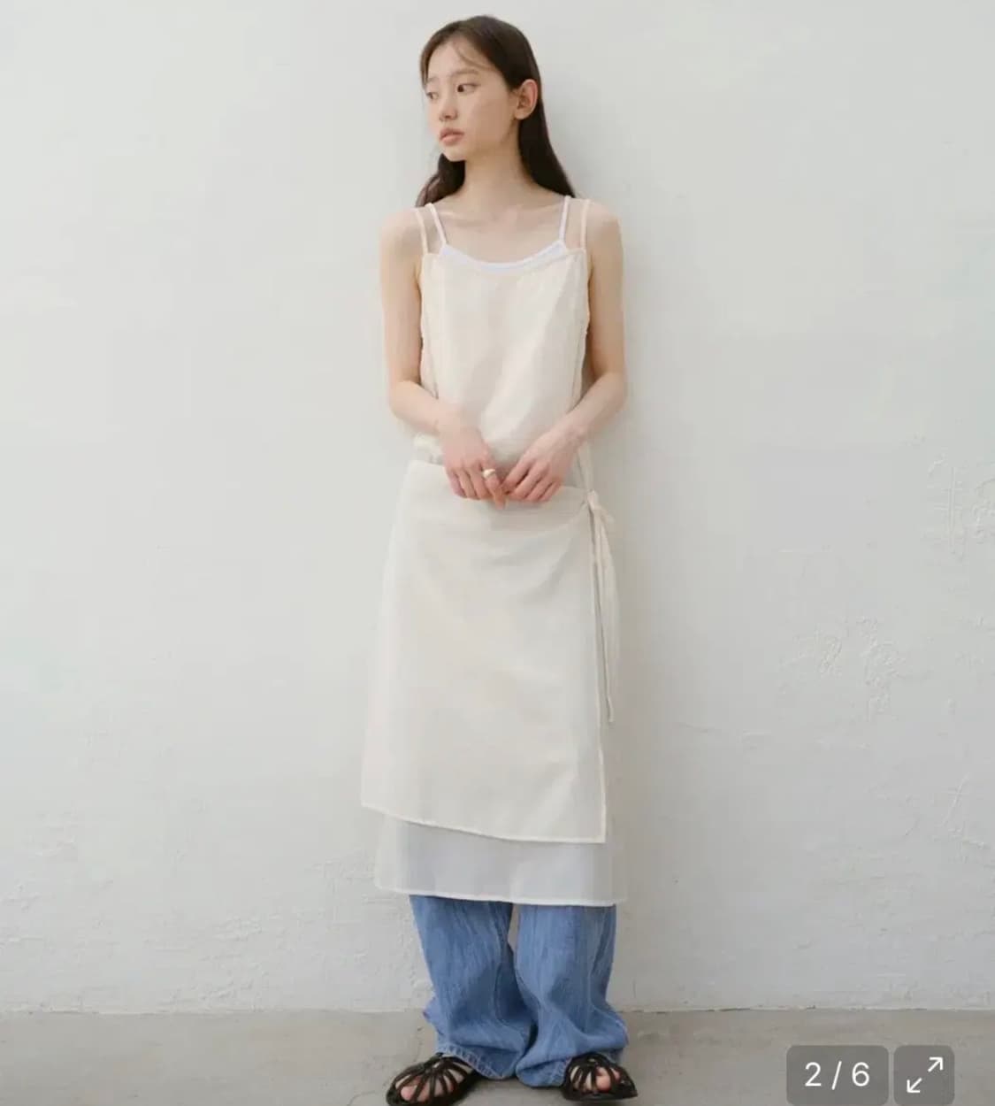 유라고 Layered sleeveless wrap dress cream 상품이미지1