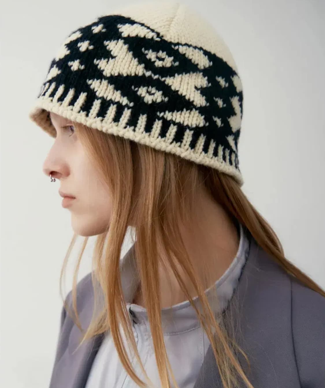 로우클래식 자카드 비니(아이보리,브라운) 상품이미지1