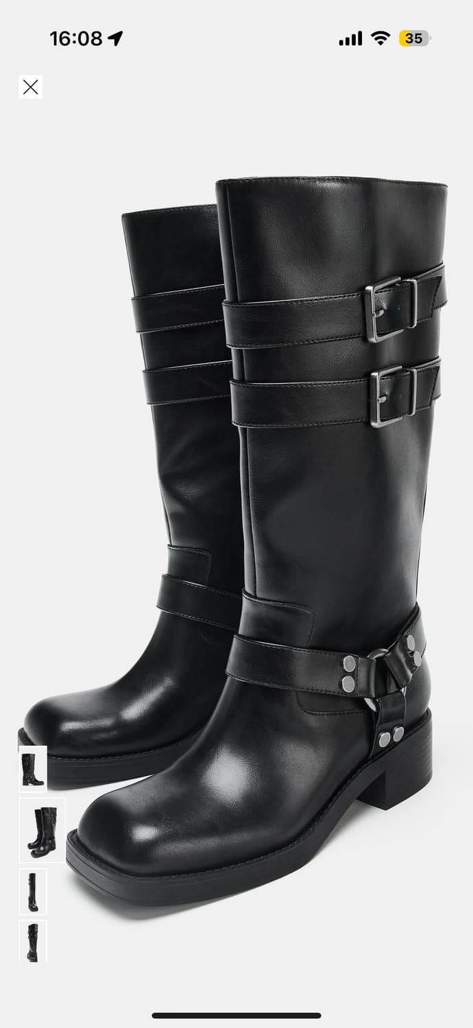 자라 블랙 레더 메탈릭 버클 롱부츠 상품이미지2