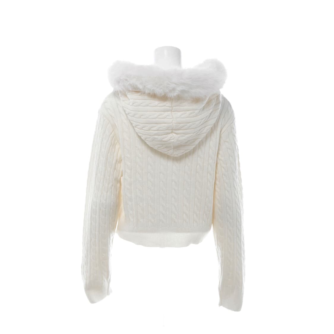 일본 INGNI 퍼 후드 꽈배기 니트 후드집업 아이보리 상품이미지2