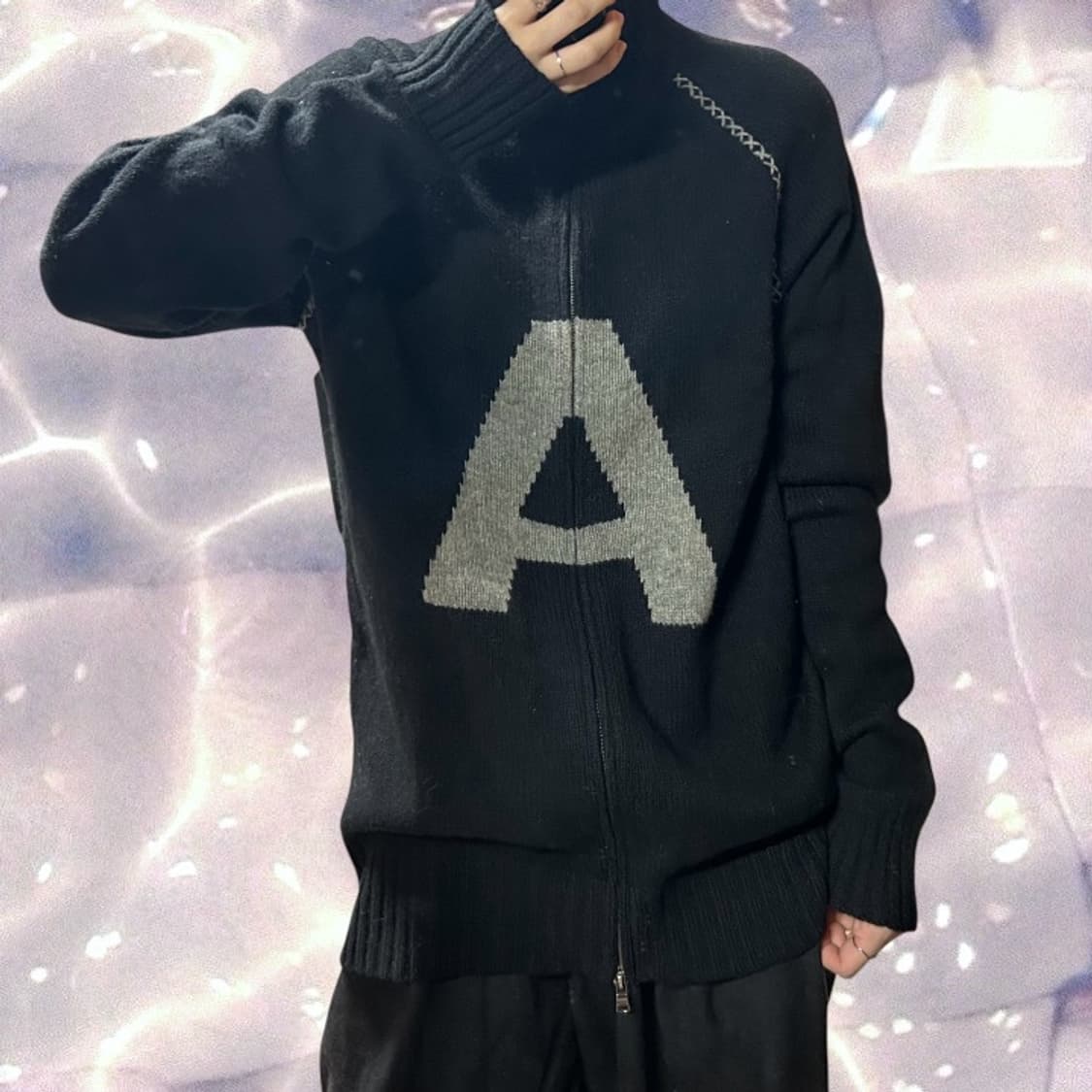 아르마니 알마니 익스체인지 빅로고 램스울 니트 집업 블랙 XL  상품이미지3