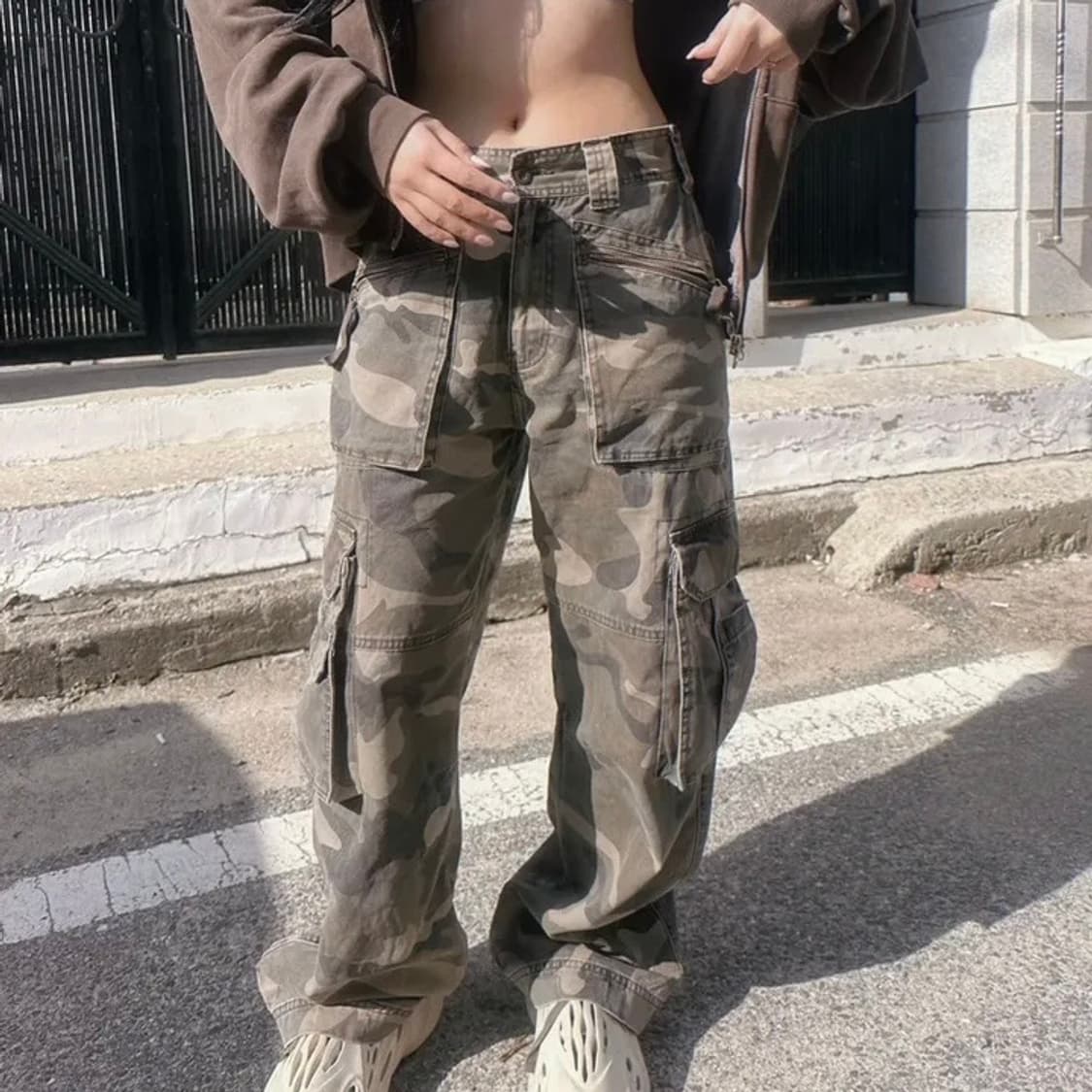 카모 멀티포켓 워싱 밀리터리 코튼 팬츠 브라운 XS 상품이미지3