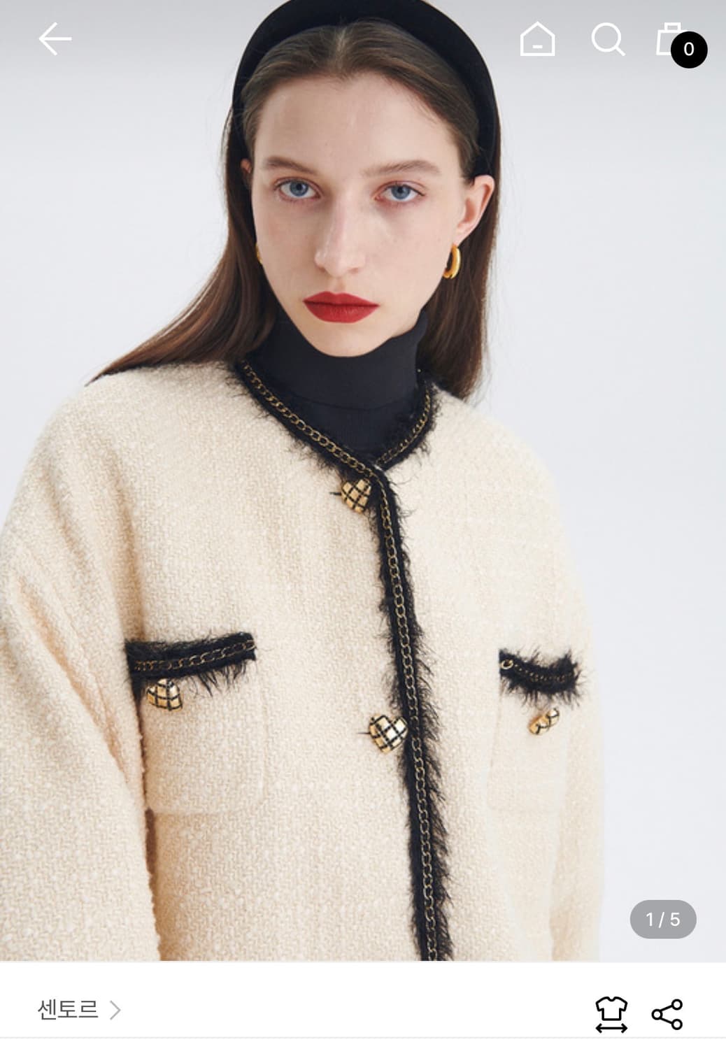 더센토르 오버사이즈 트위드 퀄팅 자켓 하트 금장 단추 아이보리 상품이미지1