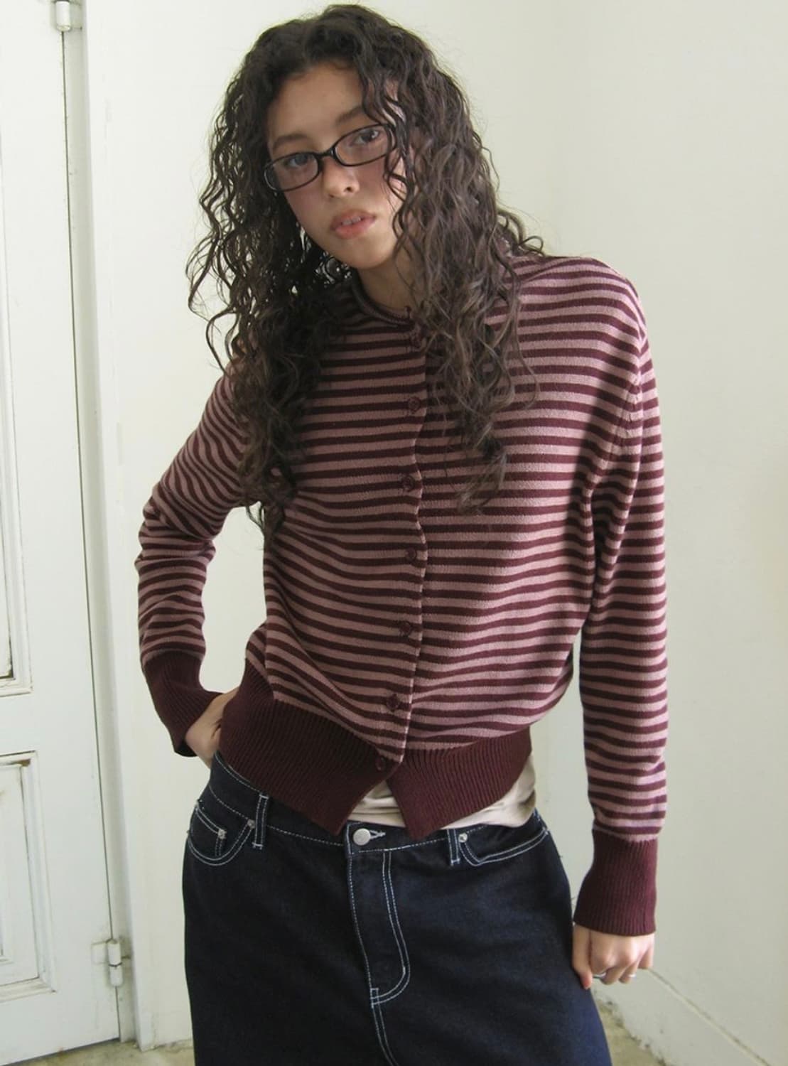 락케이크 stripe logo knit cardigan 상품이미지1