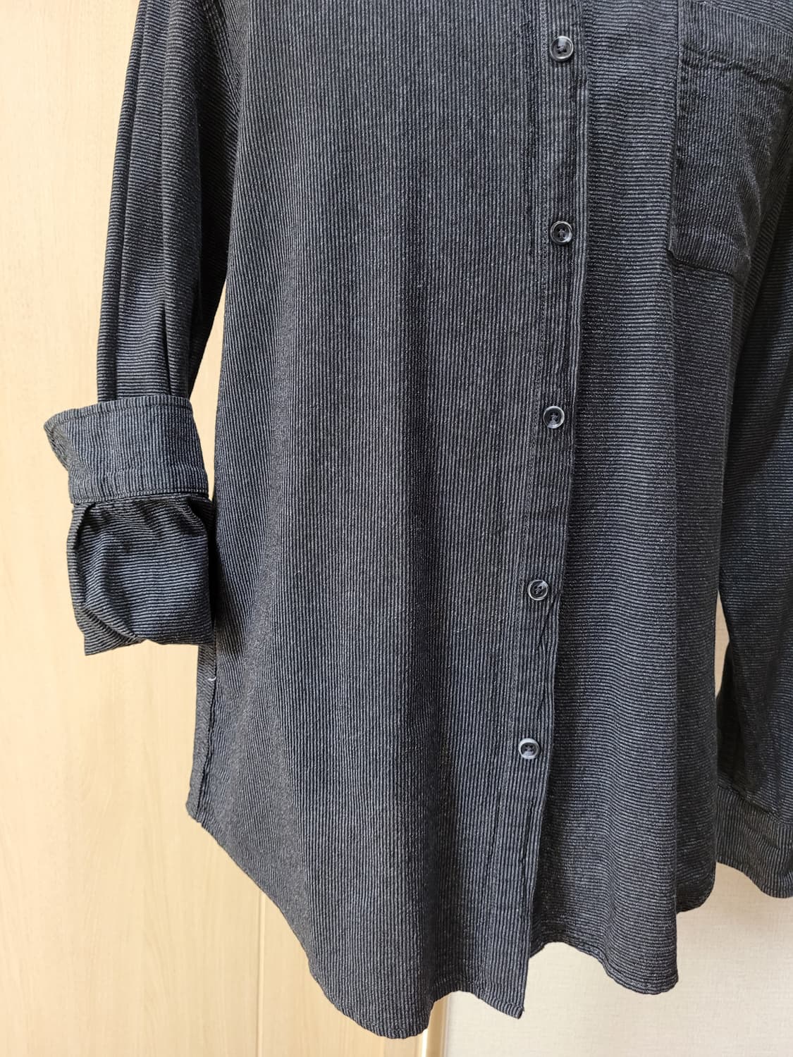 행텐 Hangten 남자 스트라이프 샴브레이 셔츠 105 블랙 상품이미지4