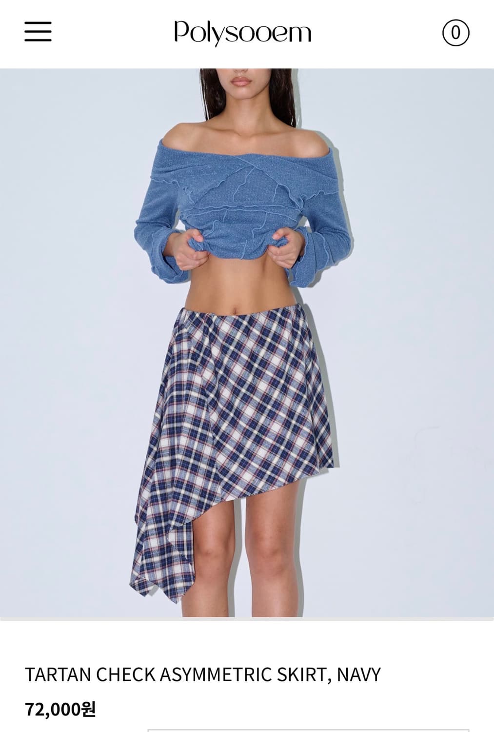 폴리수엠 TARTAN CHECK ASYMMETRIC SKIRT, NAVY 상품이미지1