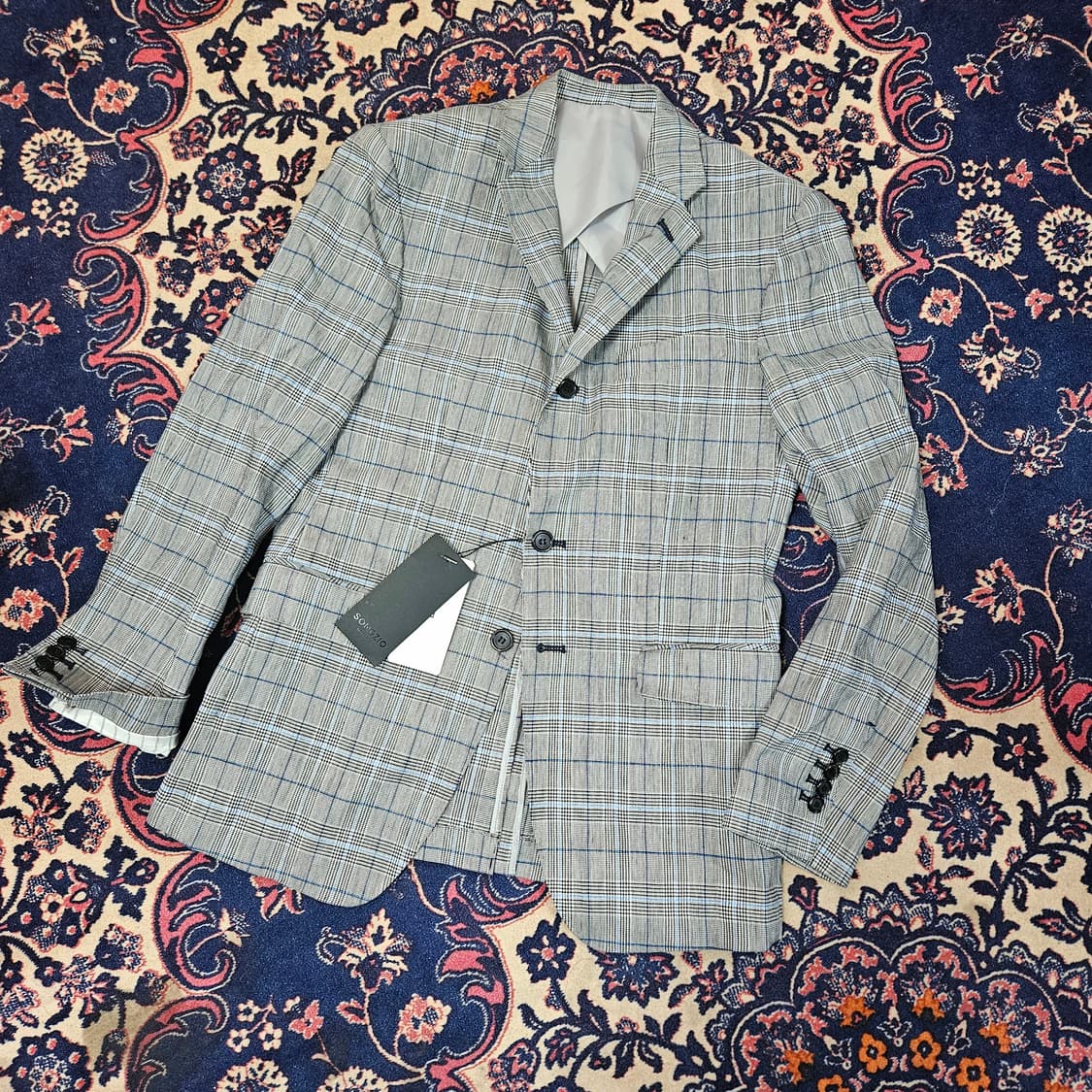 (새상품)송지오옴므 레이온 린넨 혼방 체크 3버튼 블레이져 자켓 상품이미지1