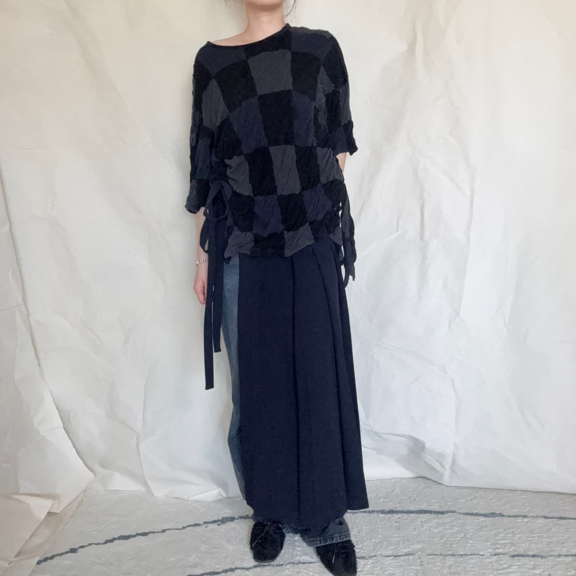Y's Asymmetric Checkerboard Pleated Knit 상품이미지4