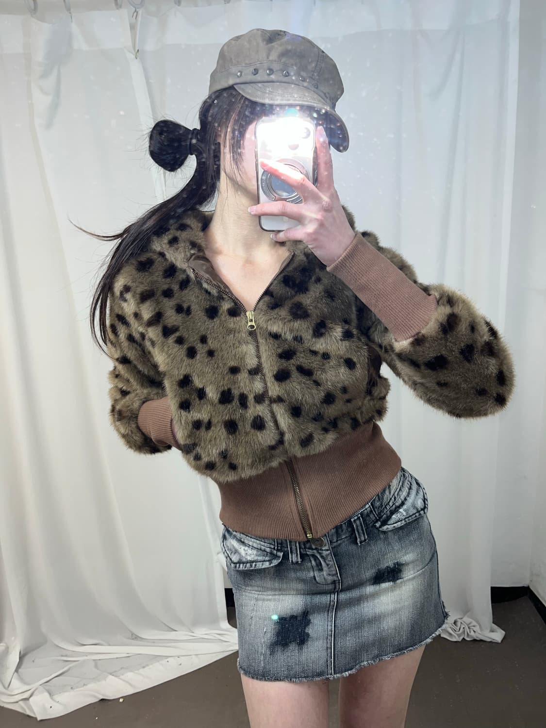 갸루 레오파드 퍼 후드집업  상품이미지6