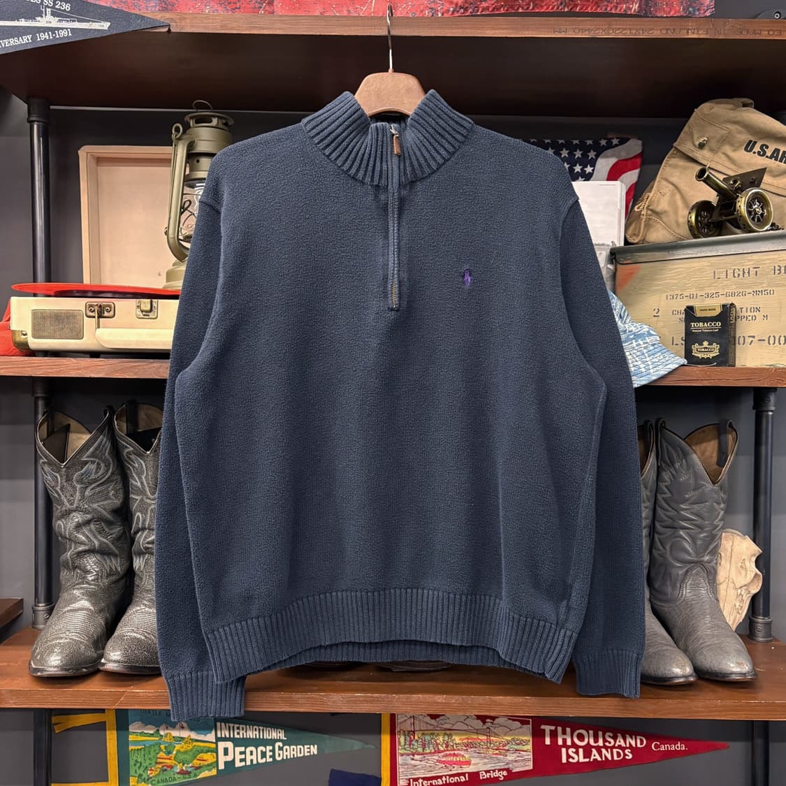 90s 폴로 랄프로렌 더블립 하프집업 코튼니트 스웨터 차콜 N641 상품이미지1