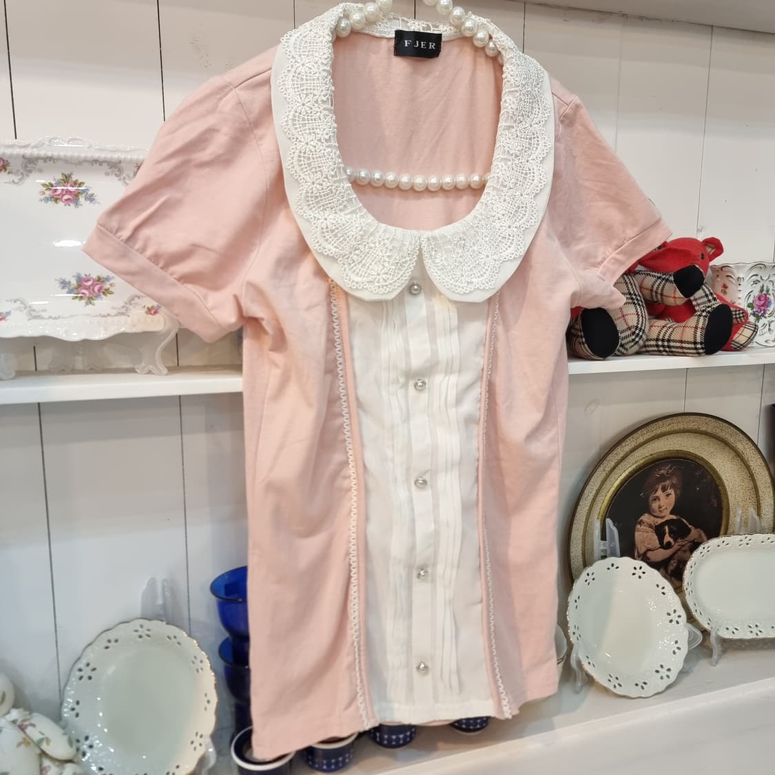 FJER 딸기우유 핑크 레이스 카라 블라우스 상품이미지3