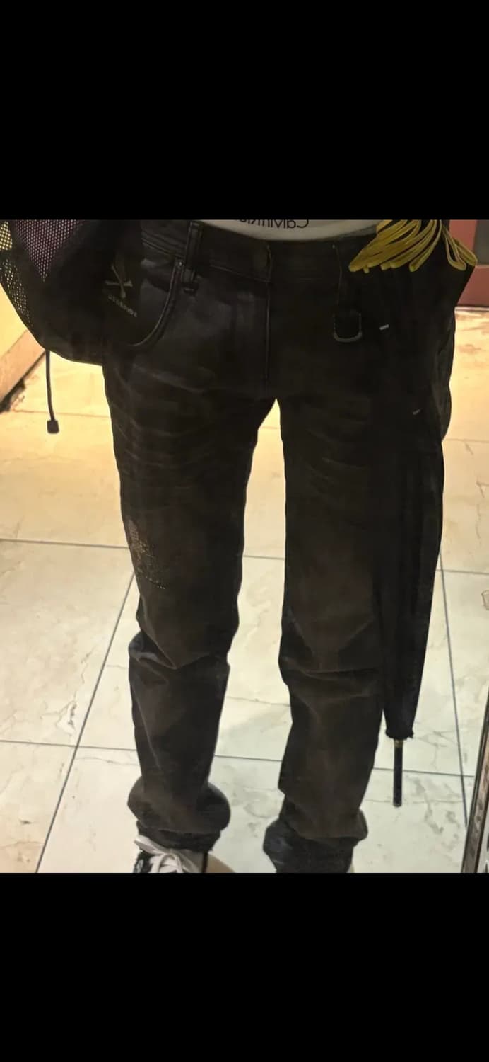 본인착샷)펑크 해골 워싱 팬츠 스키니진 와투케 y2k 핀터깔 새깅 상품이미지3