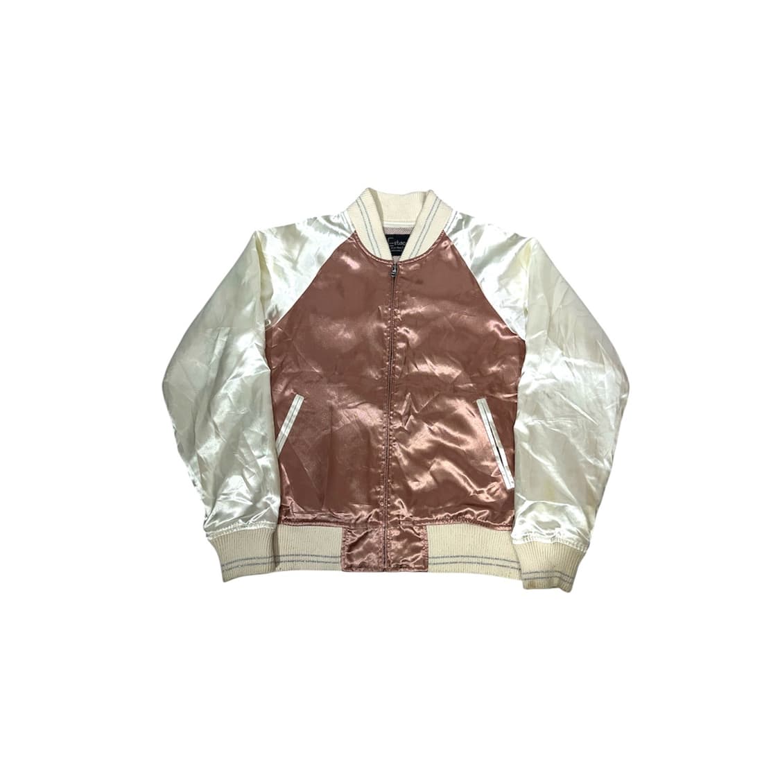 일본 빈티지 핑크 화이트 배색 크롭 스카잔 자켓 L 상품이미지4