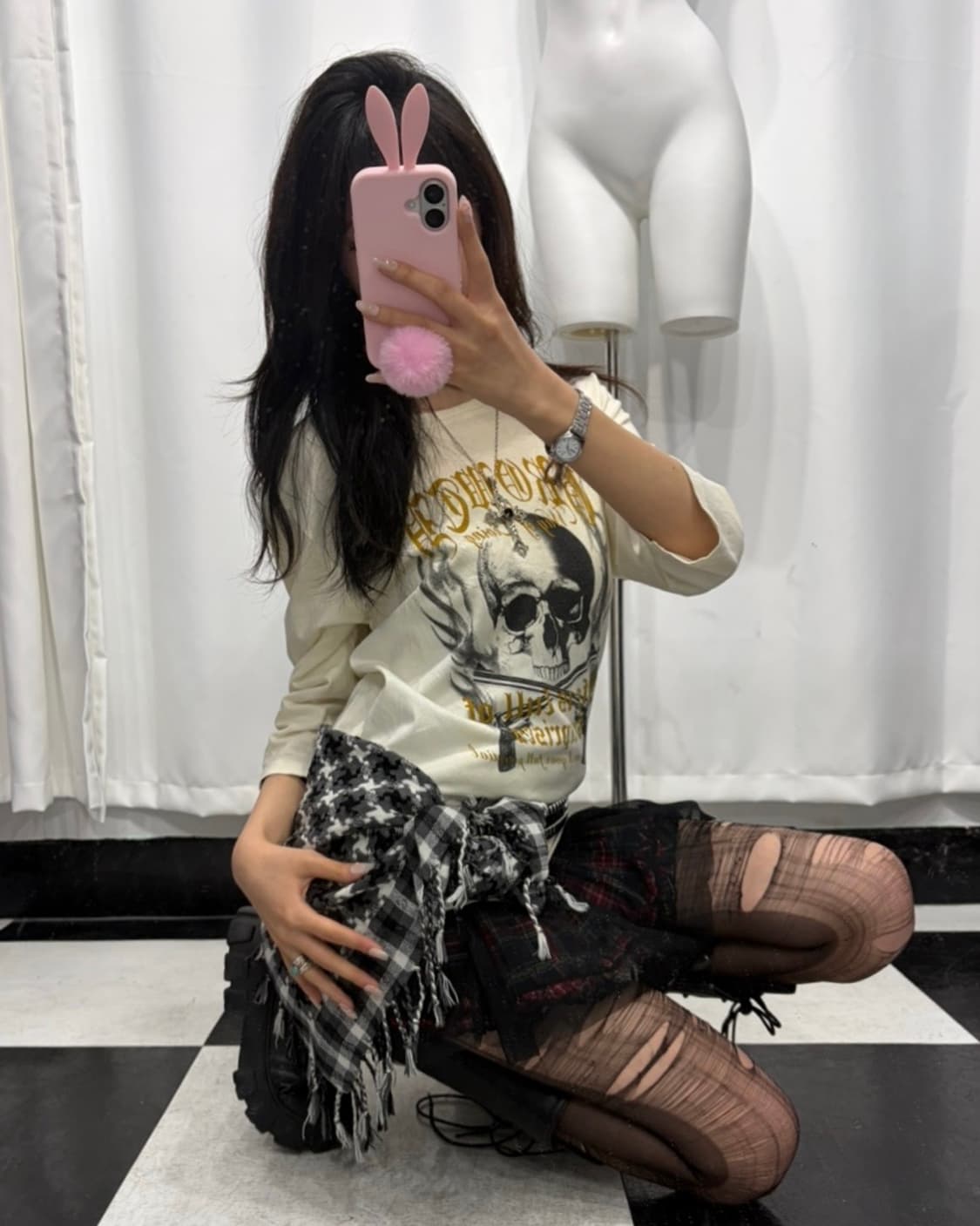 🎸아이보리 스컬 프린팅 롱슬리브🎸 상품이미지2