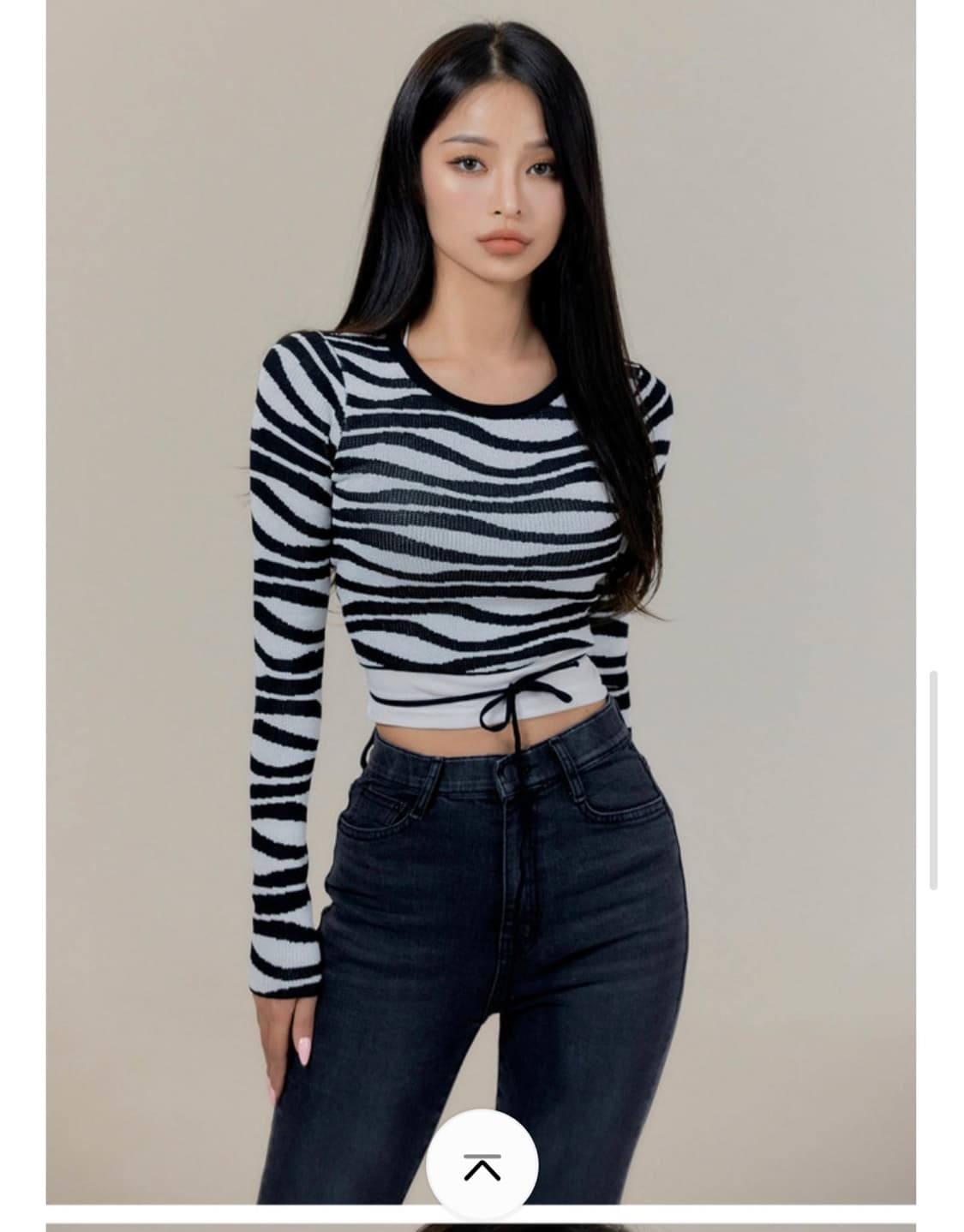 빈티지 지브라 y2k 스트랩 크롭 니트 긴팔티셔츠 상품이미지1