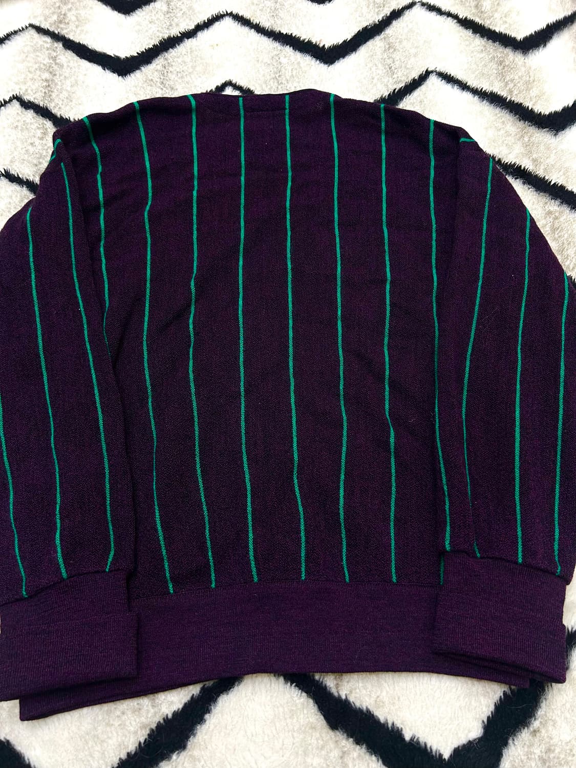 [L]라코스테 90s 그린 스트라이프 V넥 니트 가디건/딥퍼플 상품이미지4