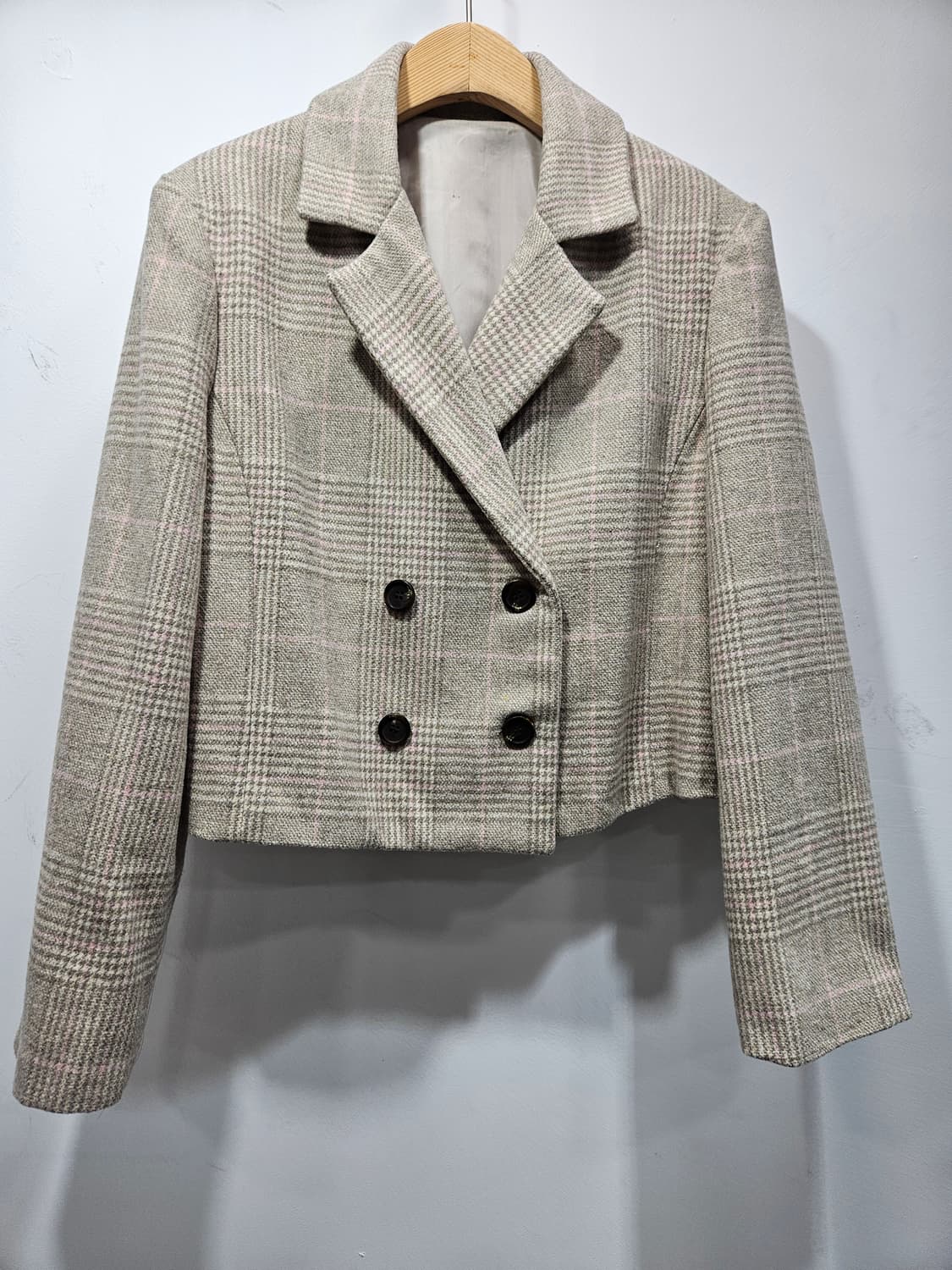 체크 크롭 더블 버튼 울혼방 자켓  상품이미지6