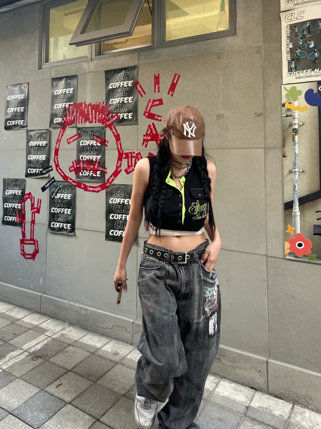 차콜 펑크 프린팅 와이드팬츠 상품이미지4
