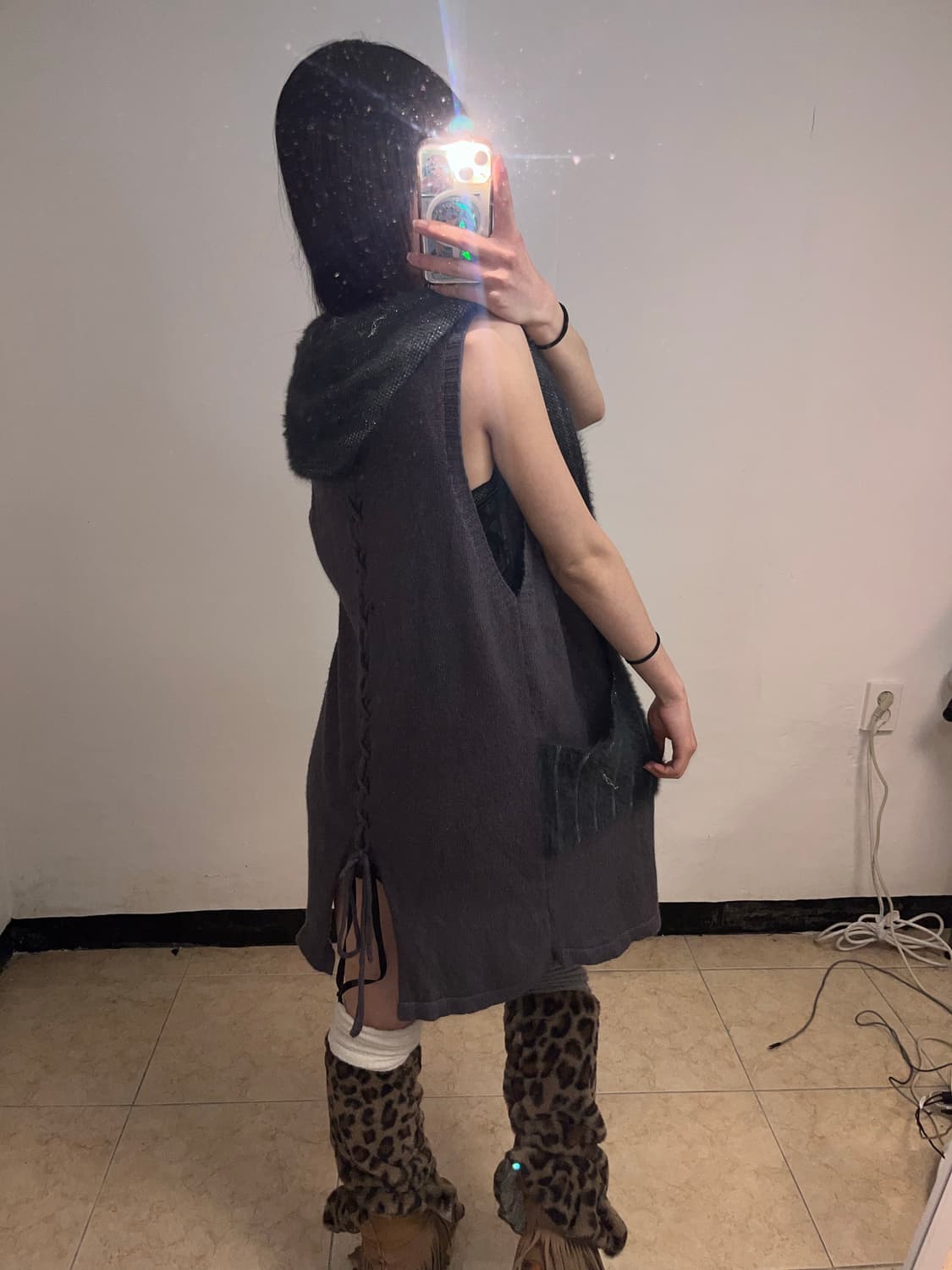 그레이 아일렛 후드 니트 베스트 상품이미지8