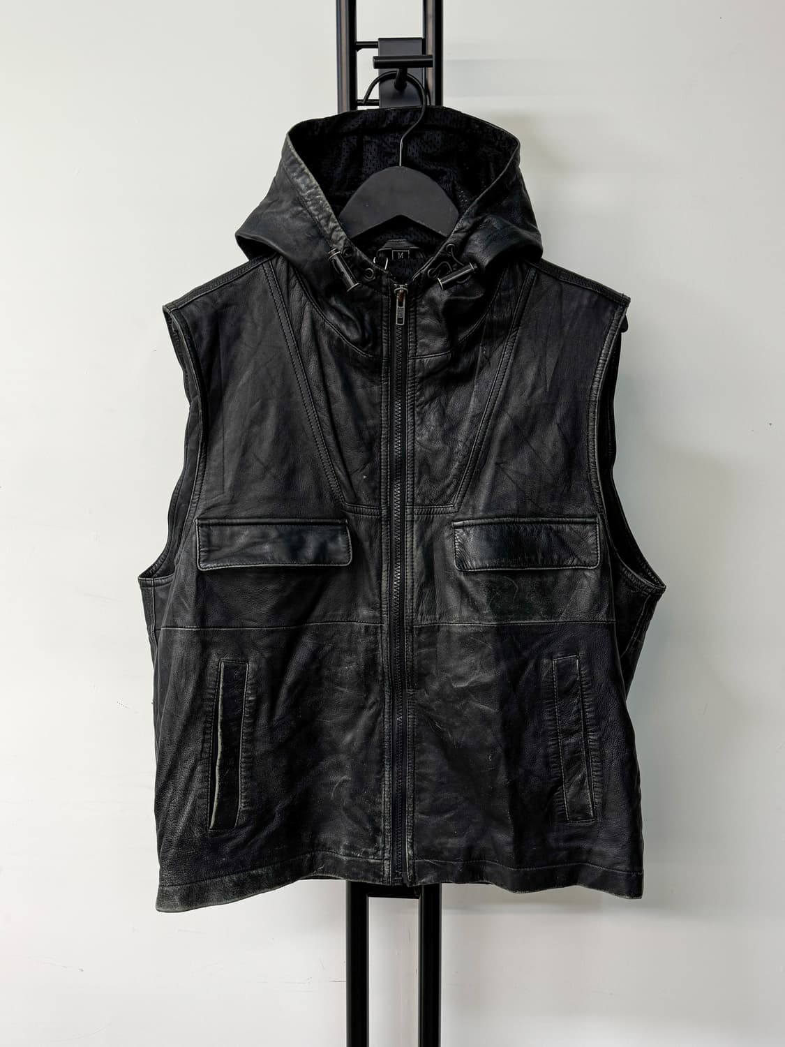 빈티지 투포켓 후드 레더 베스트 상품이미지1