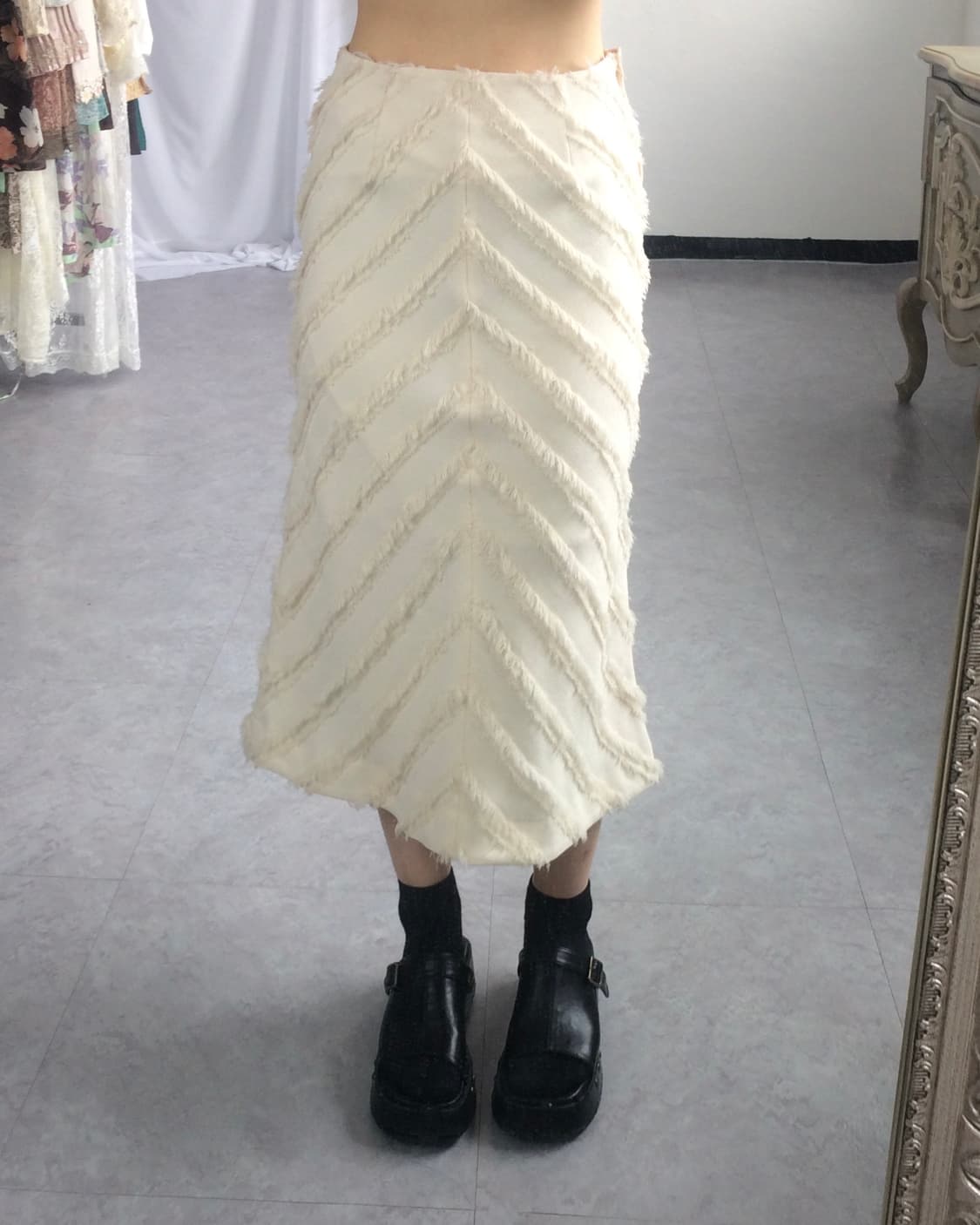 Fringe pattern point long skirt 상품이미지1