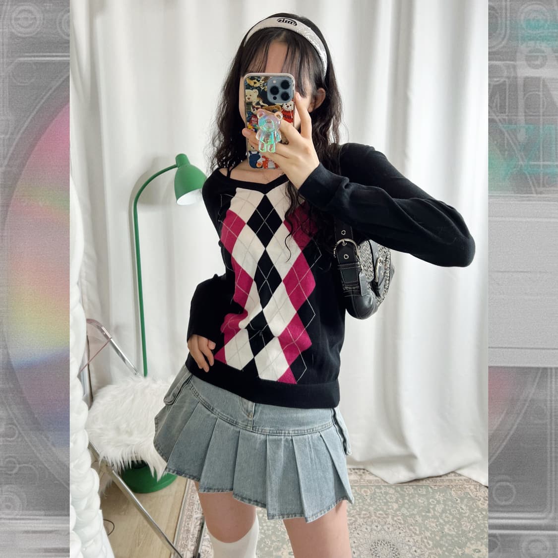 타미 핑크 아가일 니트 상품이미지1