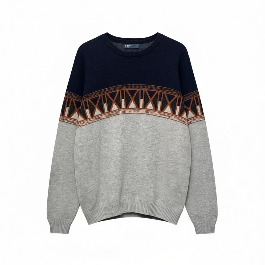 USA VINTAGE 배색 니트 기하학 패턴 디테일 네이비 그레이 상품이미지1
