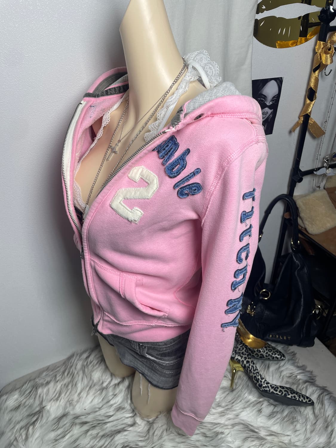 Abercrombie 아베크롬비 핑크 데미지 스펠로고 후드집업 상품이미지6