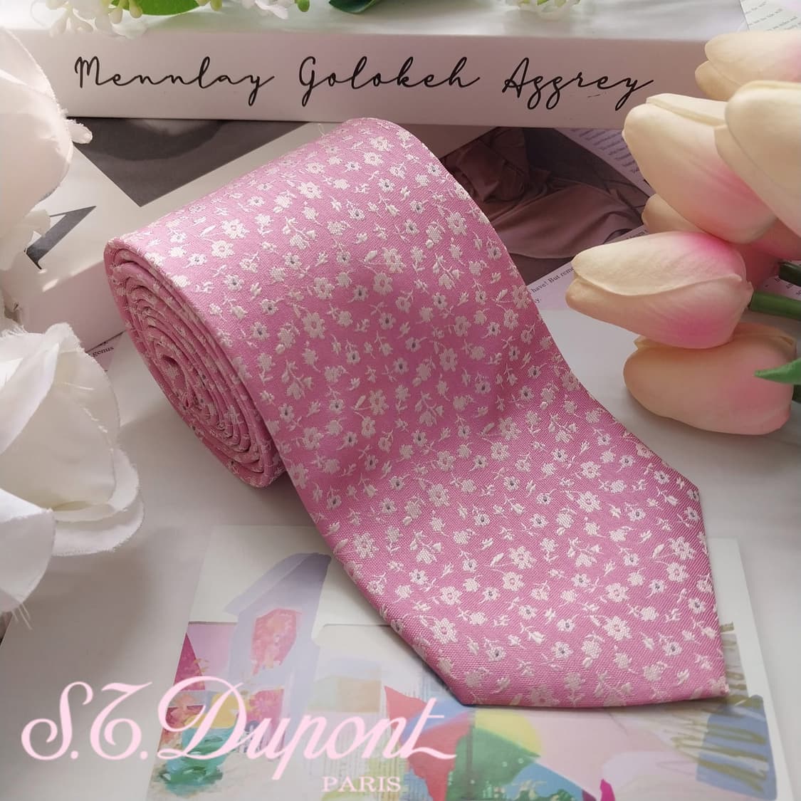 에스.티. 듀퐁 핑크 플라워 패턴 넥타이 8.5cm A+등급 K2442
 상품이미지2