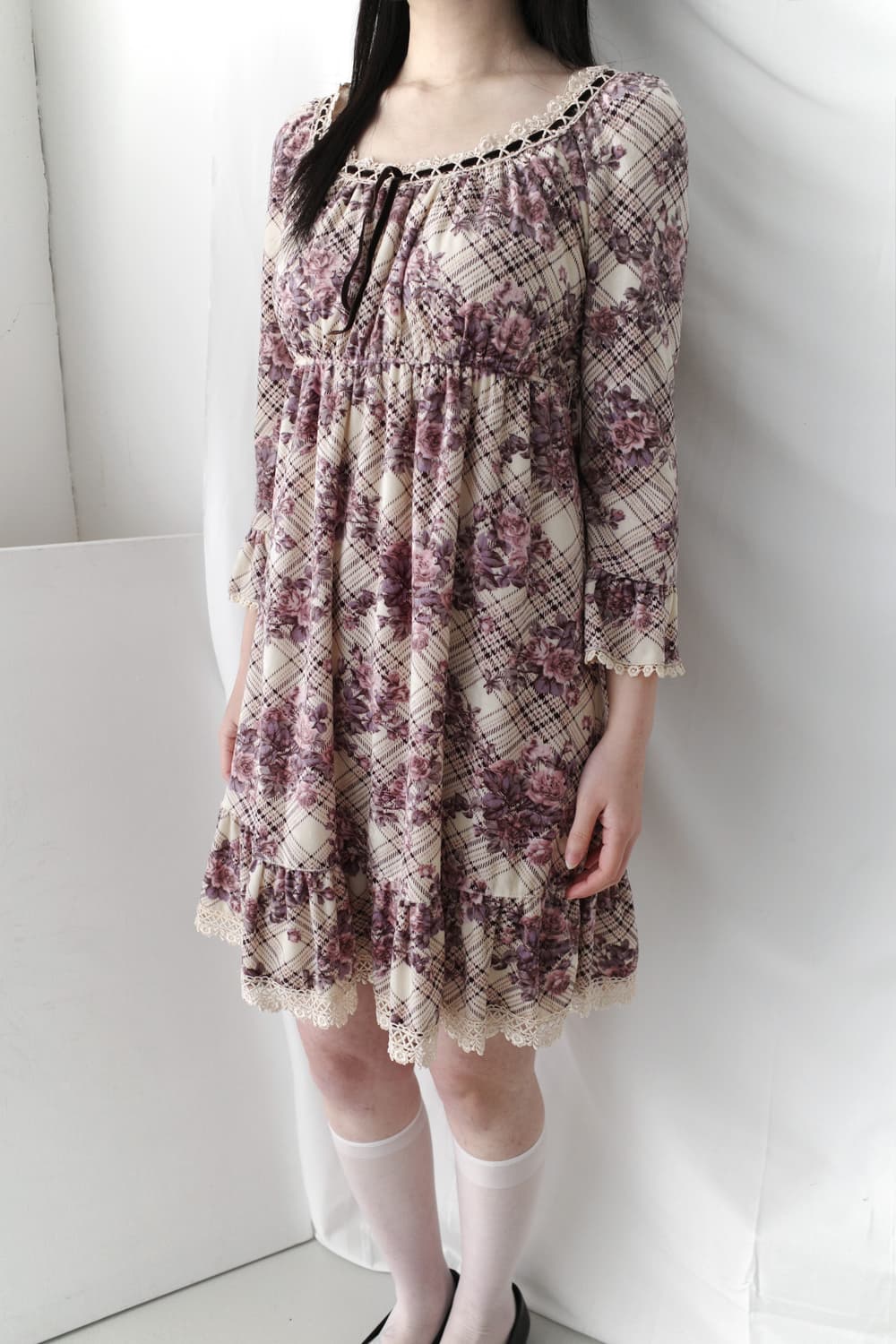 check flower one-piece 상품이미지7