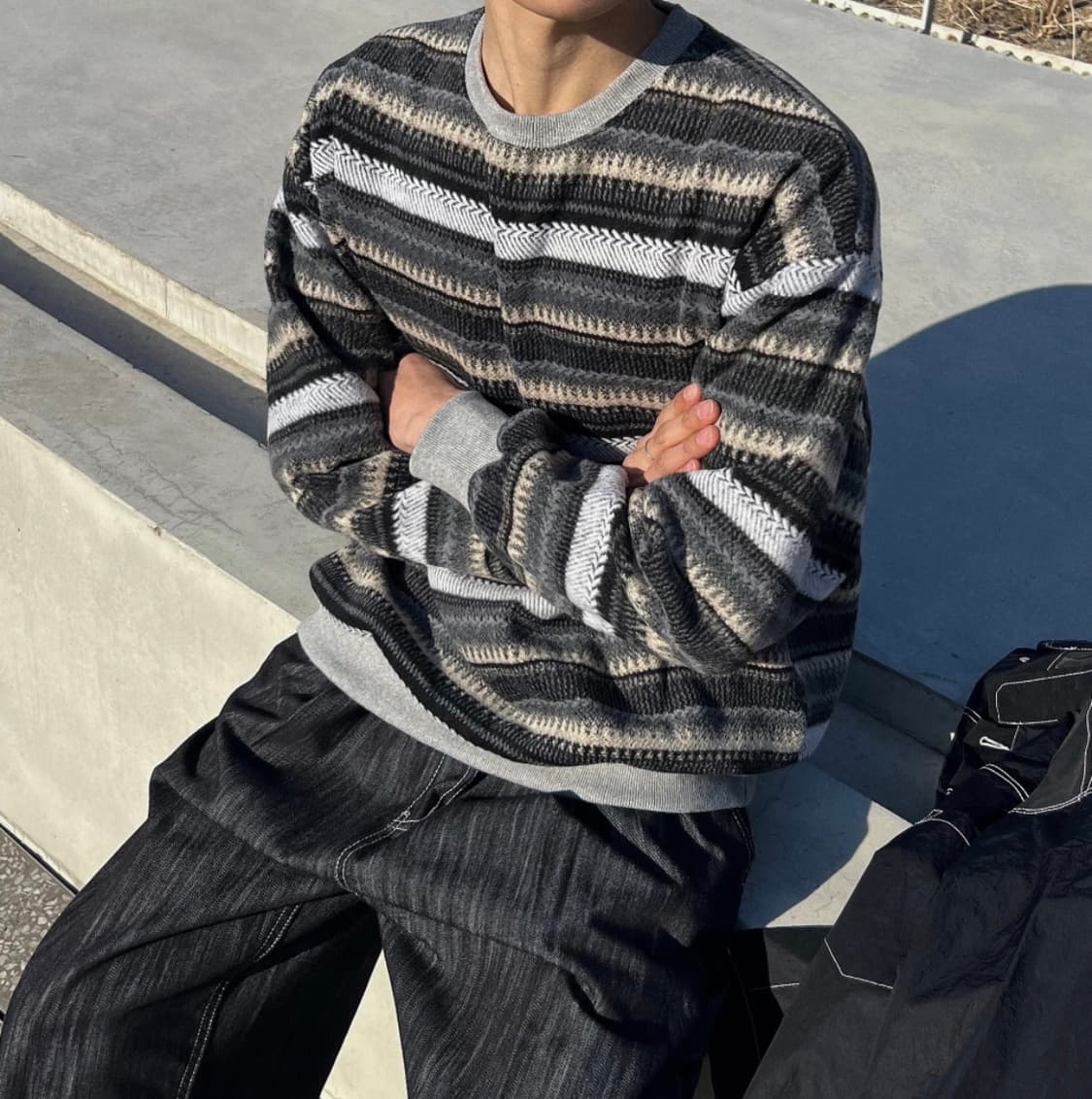 [XL] VTG 울 배색 스트라이프 니트 맨투맨 상품이미지4