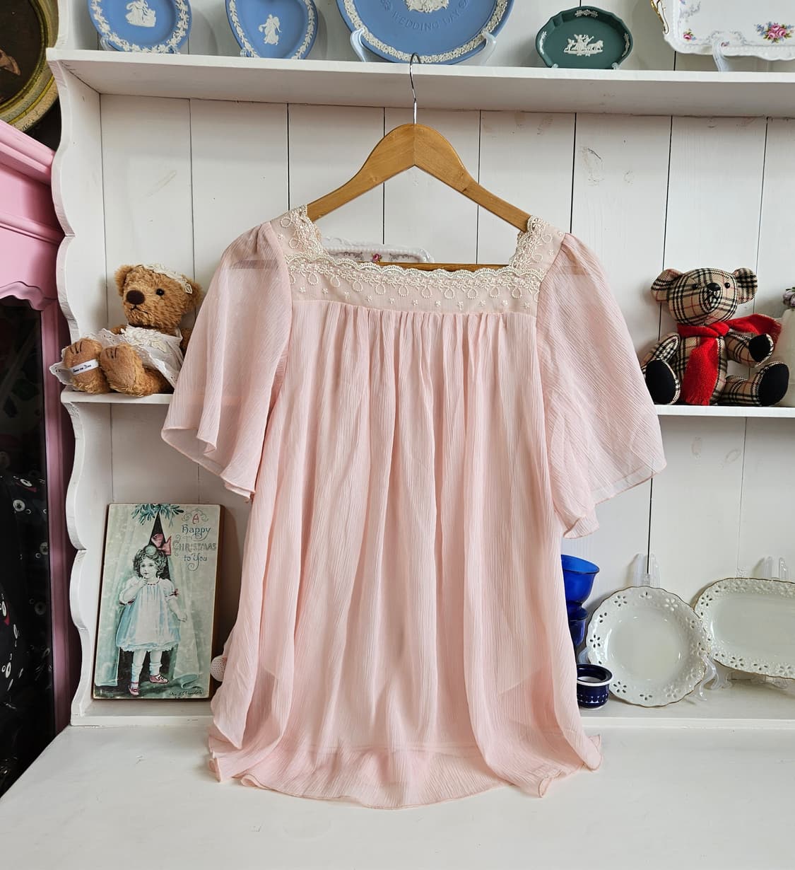 0327베이비핑크 쉬폰 튜닉원피스형 블라우스 상품이미지5